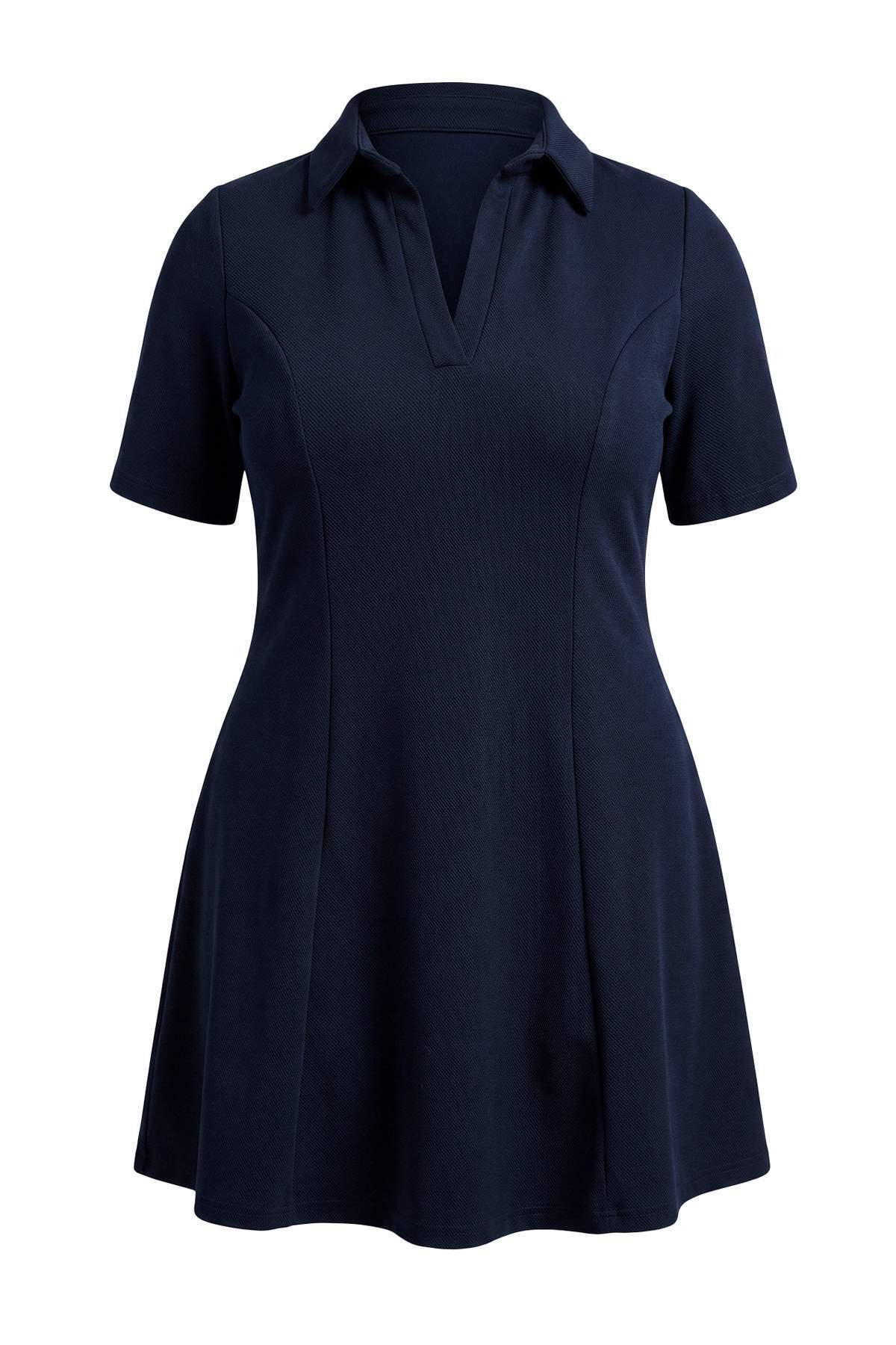 Trendyol Curve Marineblaues Skaterkleid mit Polokragen und Taille zum Schließ...