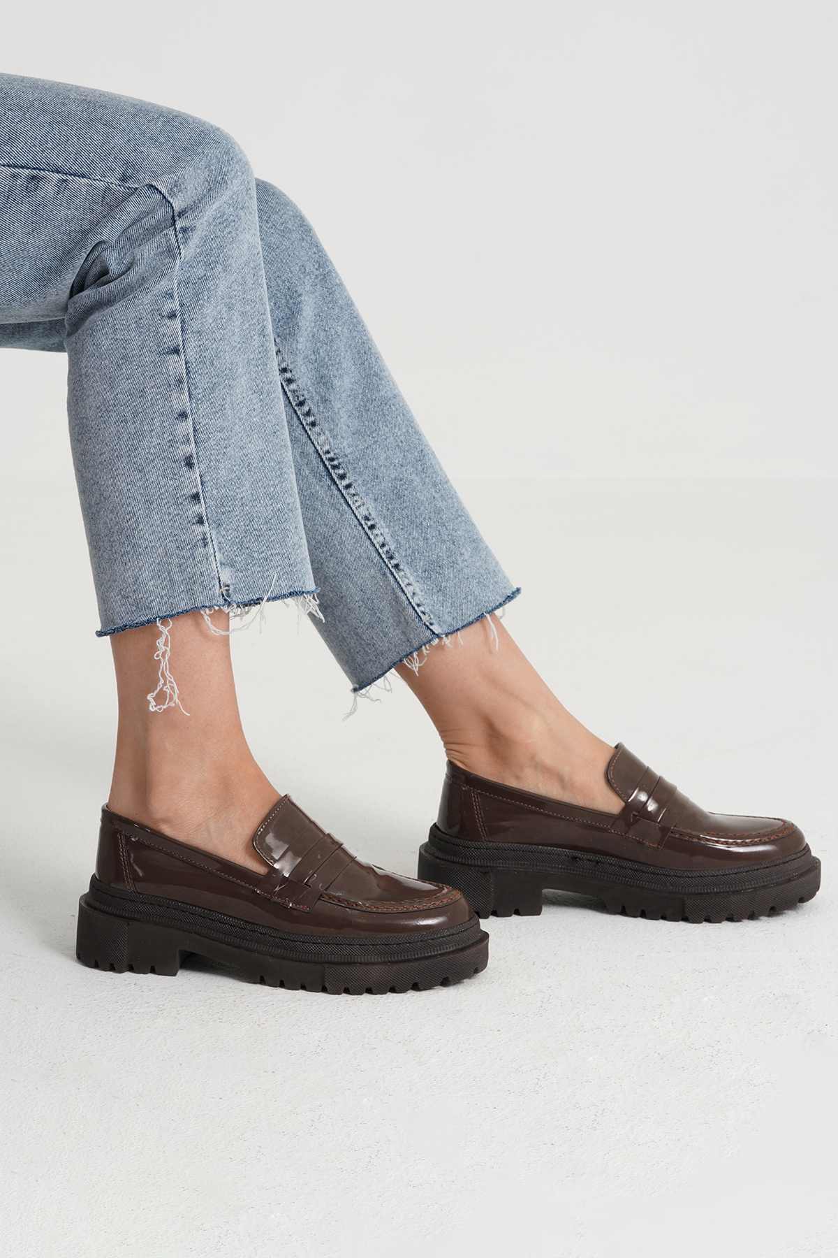 Beyond Kadın Kahverengi Rugan Corteko Kalın Taban Loafer Makosen Ayakkabı 4,5cm BYNDLFRK02 görsel 5
