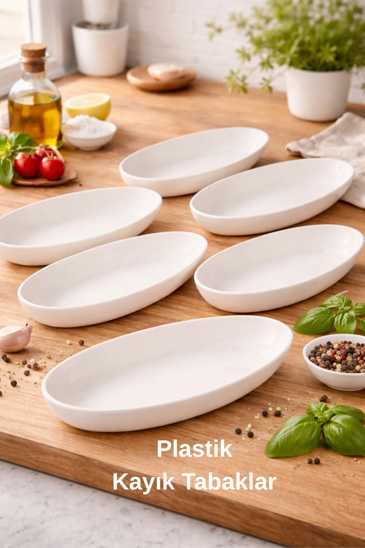 Boat Serving Plate Set of 6 – Medium Size Plastic Boat Plate Set Cream 15x24x4 cm