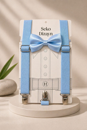 Seko Dizayn 1-14 Yaş 23 Nisan Bebe Mavi Erkek Çocuk Ayarlanabilir Papyon Askı...