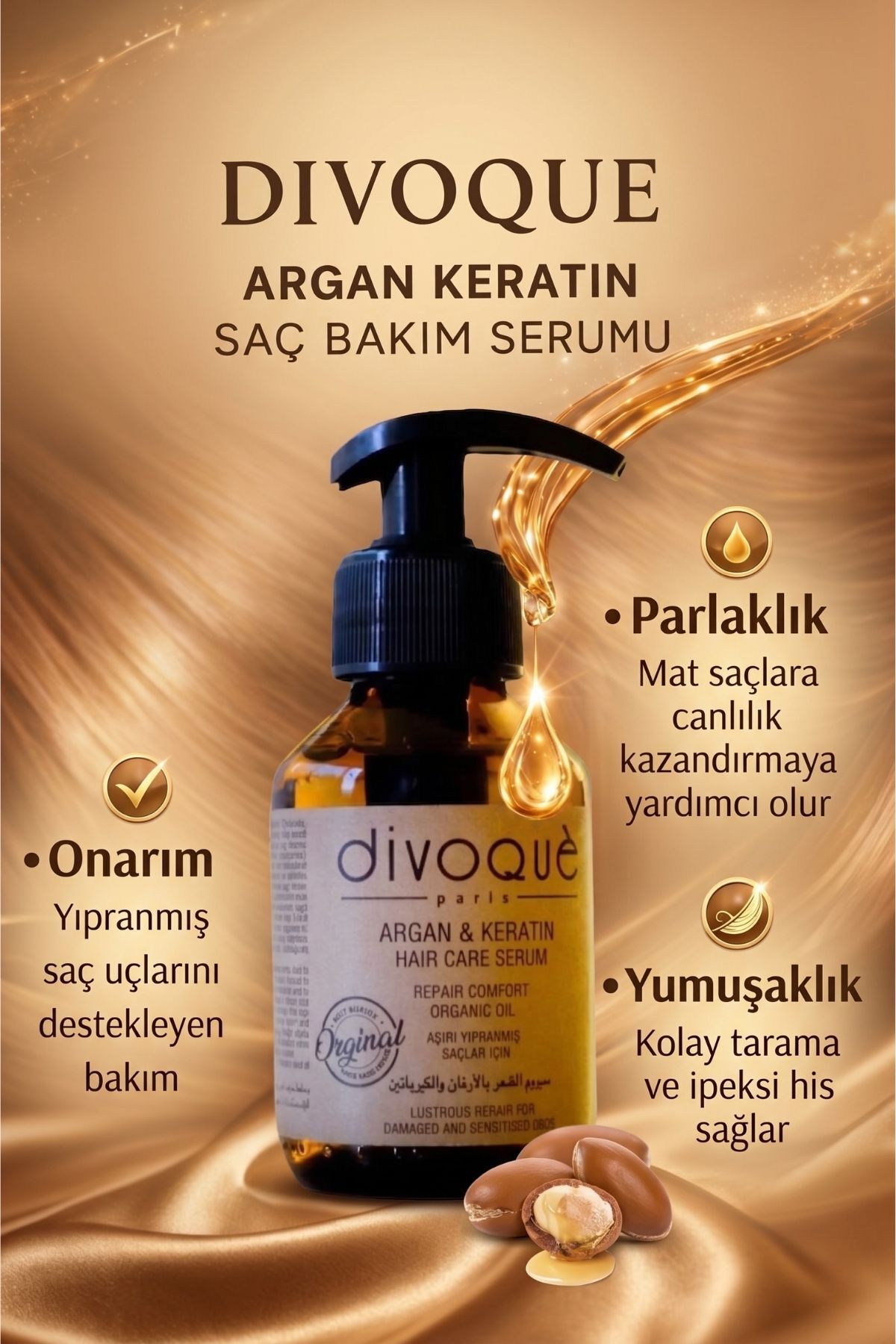 Argan Keratin Saç Bakım Serumu – 100 ml / Yıpranmış Saçlar İçin Onarıcı Etki ve Parlaklık — Dvq 021 — تصویر 2 از 5