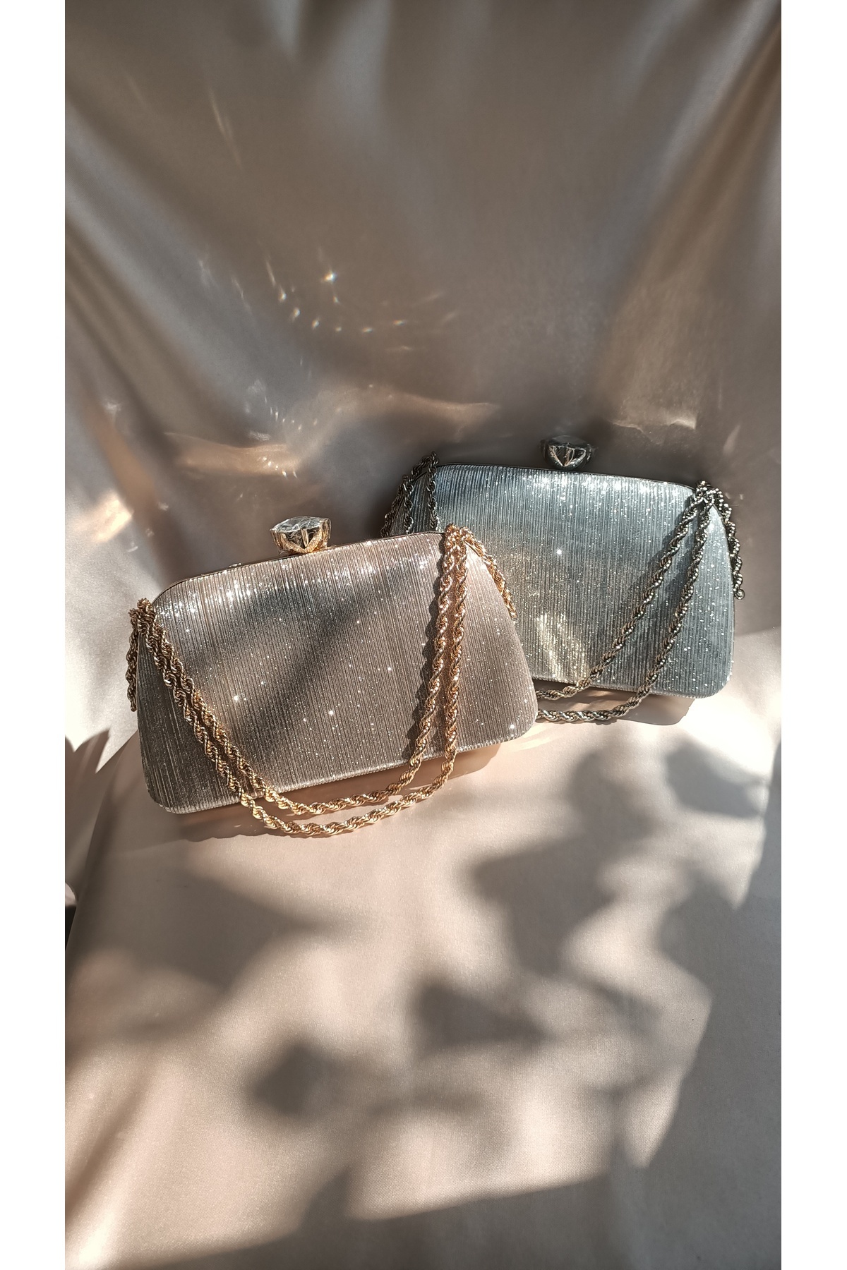 Gül Karatekin Kadın Gümüş Simli Burgu Zincirli Portföy Özel Gün Düğün Nişan Clutch Abiye Çanta görsel 6