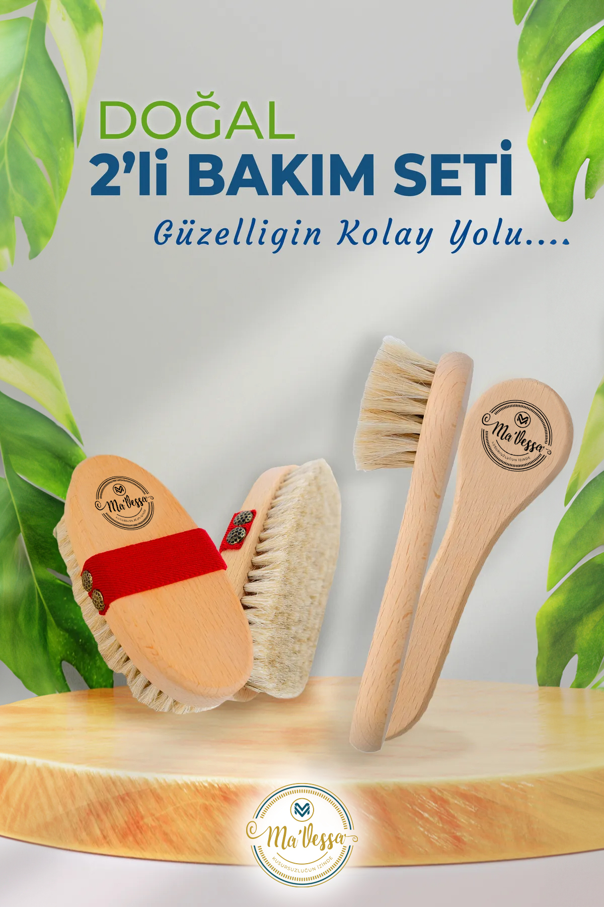 %100 Doğal Selülit Karşıtı At Kılı Vücut-Yüz Bakım Fırçası 2'li Bakım Seti — MVSS08 — تصویر 8 از 8