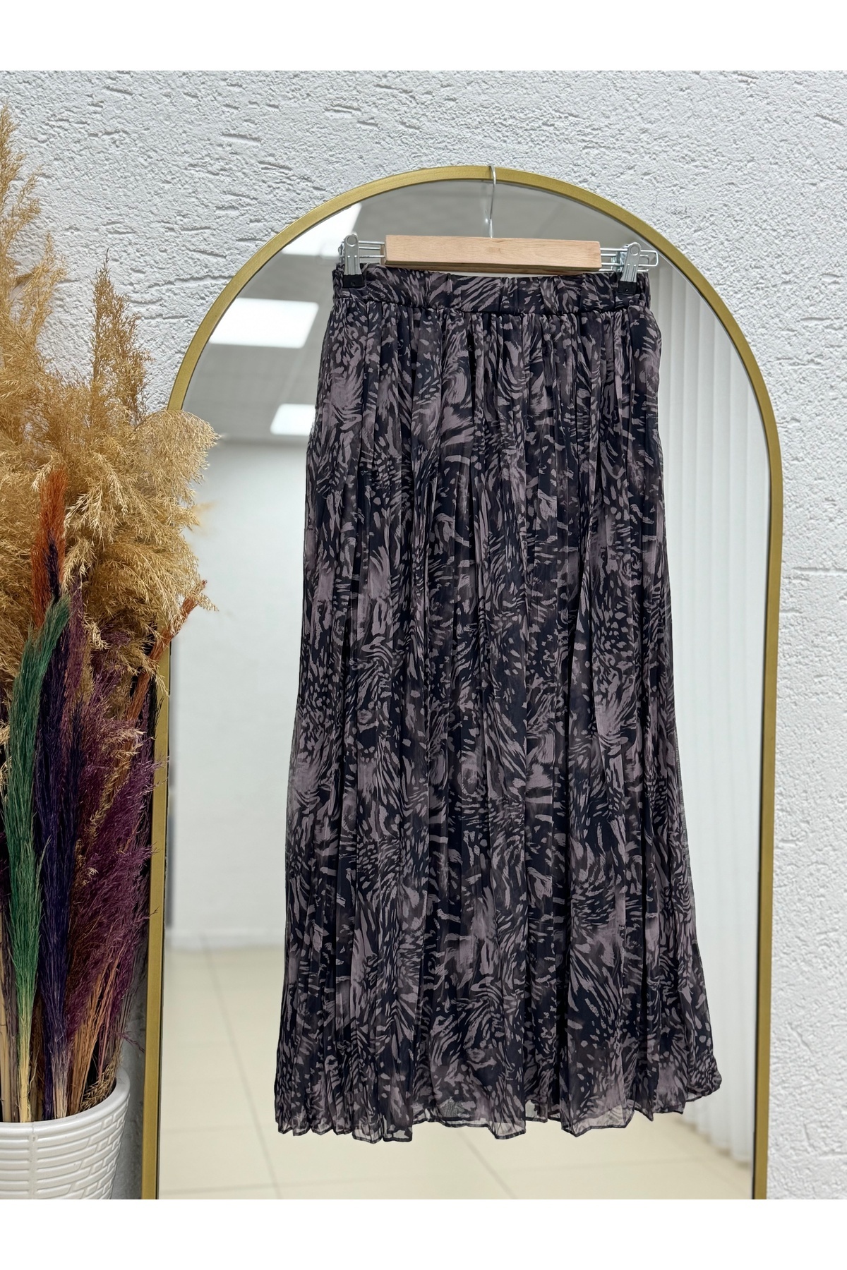 Bensu Patterned Chiffon Skirt-FA1073.1 Brown