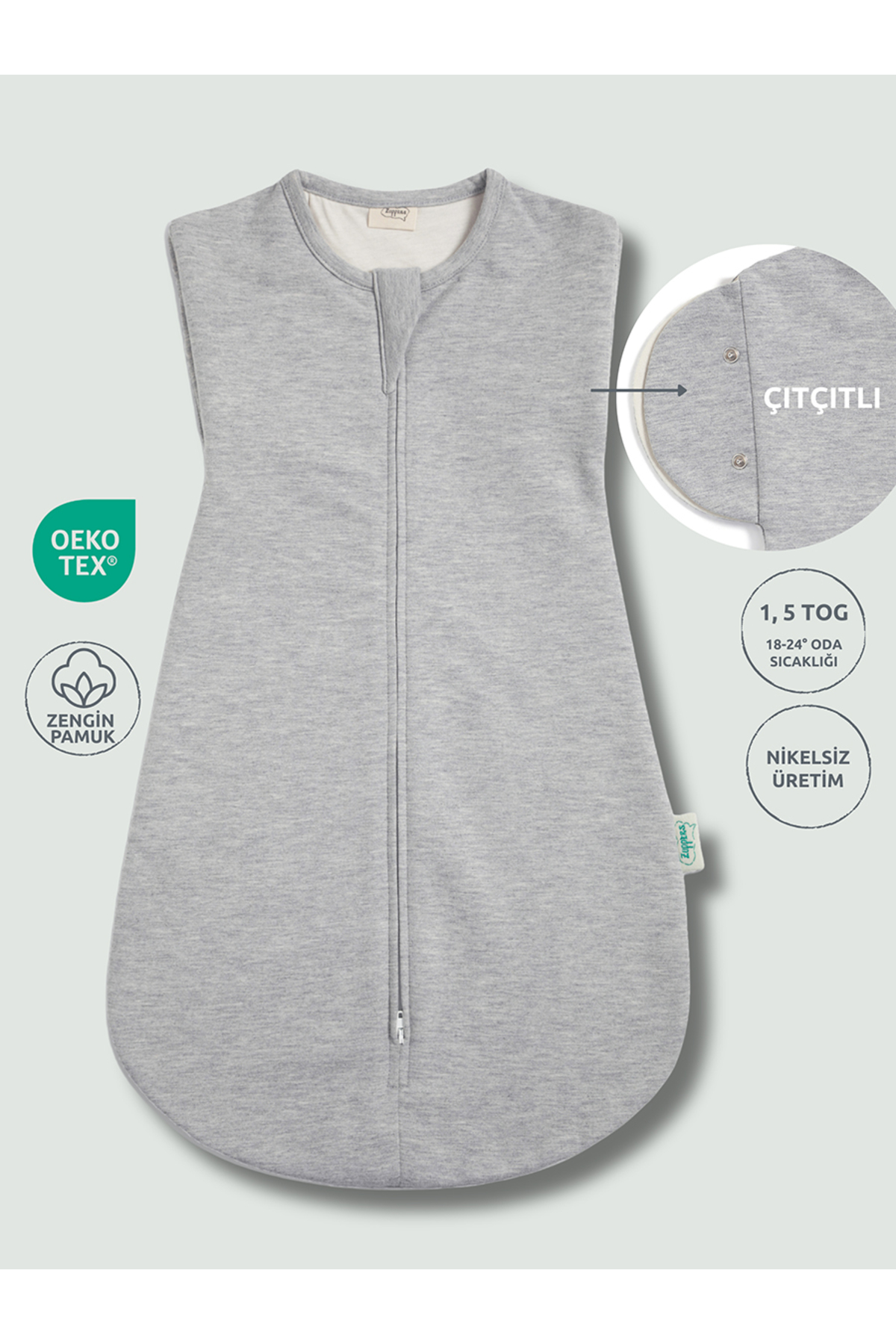 Double Layer Cotton Baby Swaddle Jumpsuit 1.5 tog Grey