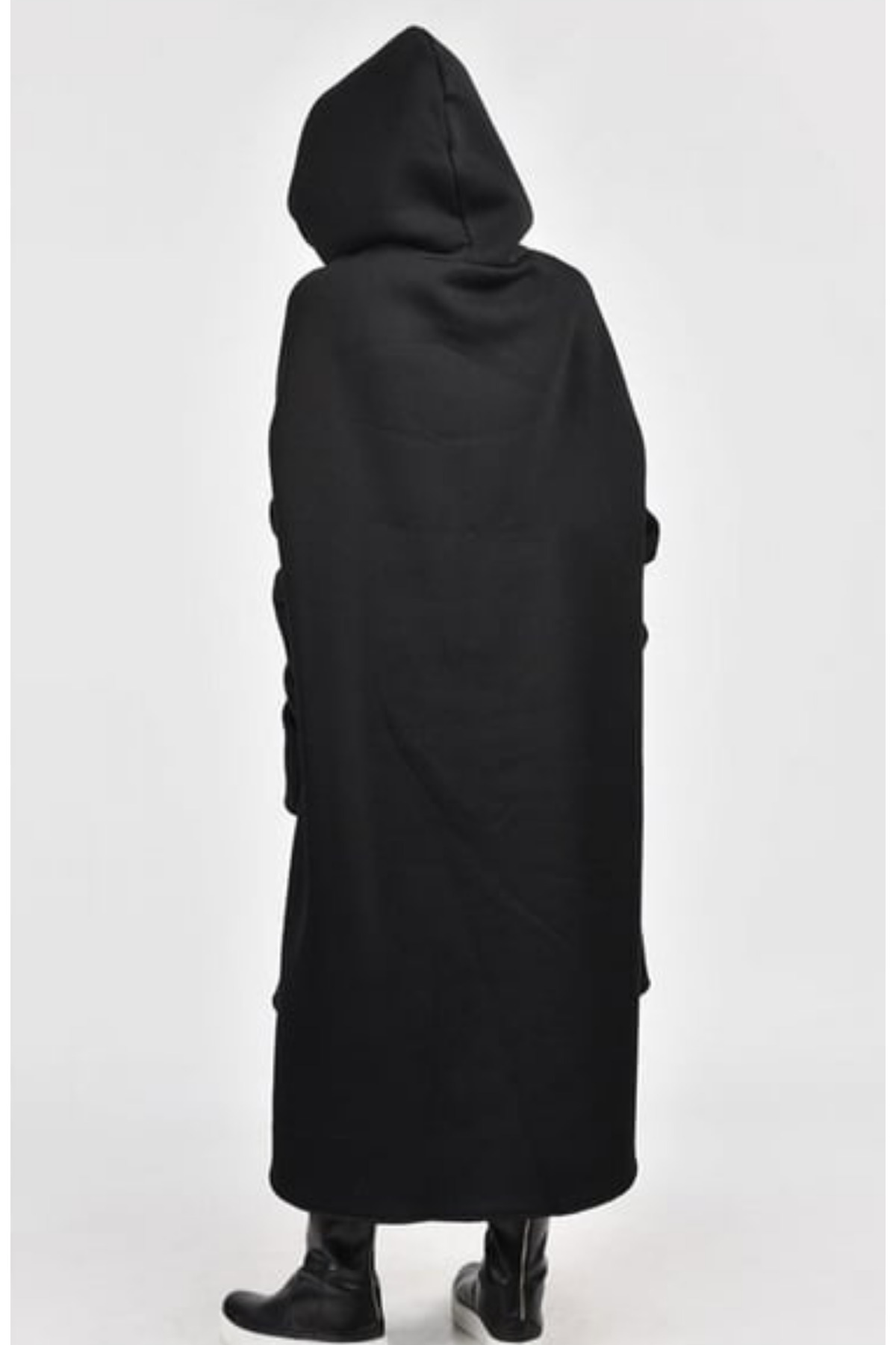 Kadın Asimetrik Kesim Oversize Kapüşonlu Sweatshirt Elbise- K24 3020 — مشکی — تصویر 2 از 6