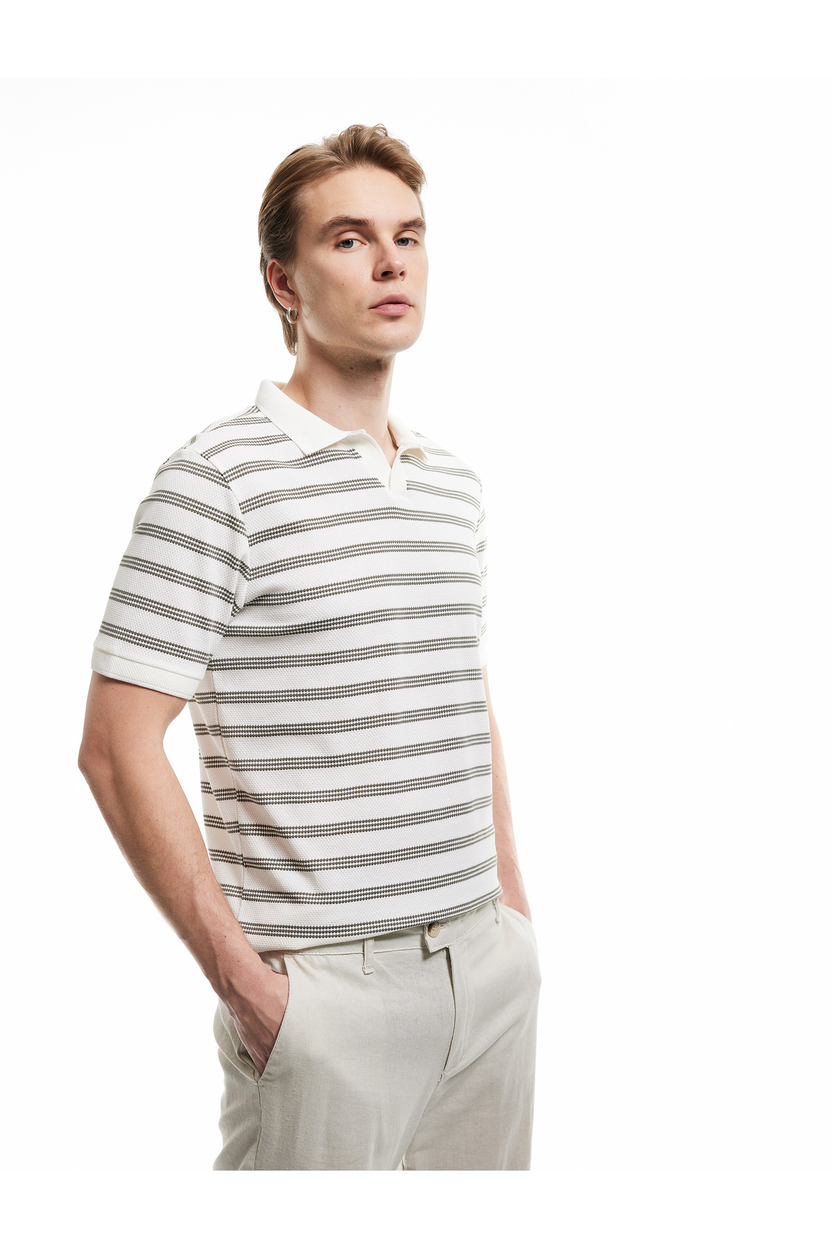 Koton Short Sleeve Cotton Blend Regular Fit Striped Polo Neck T-Shirt