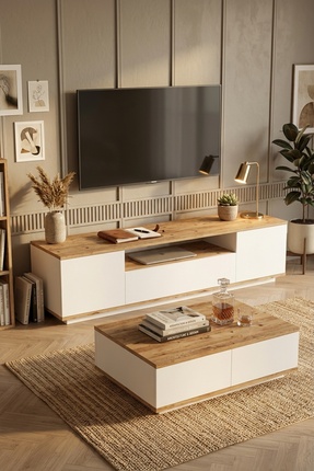 Yurupa Aven Tv Ünitesi Orta Sehpa 2'li Set Çam-beyaz AVE17-AW