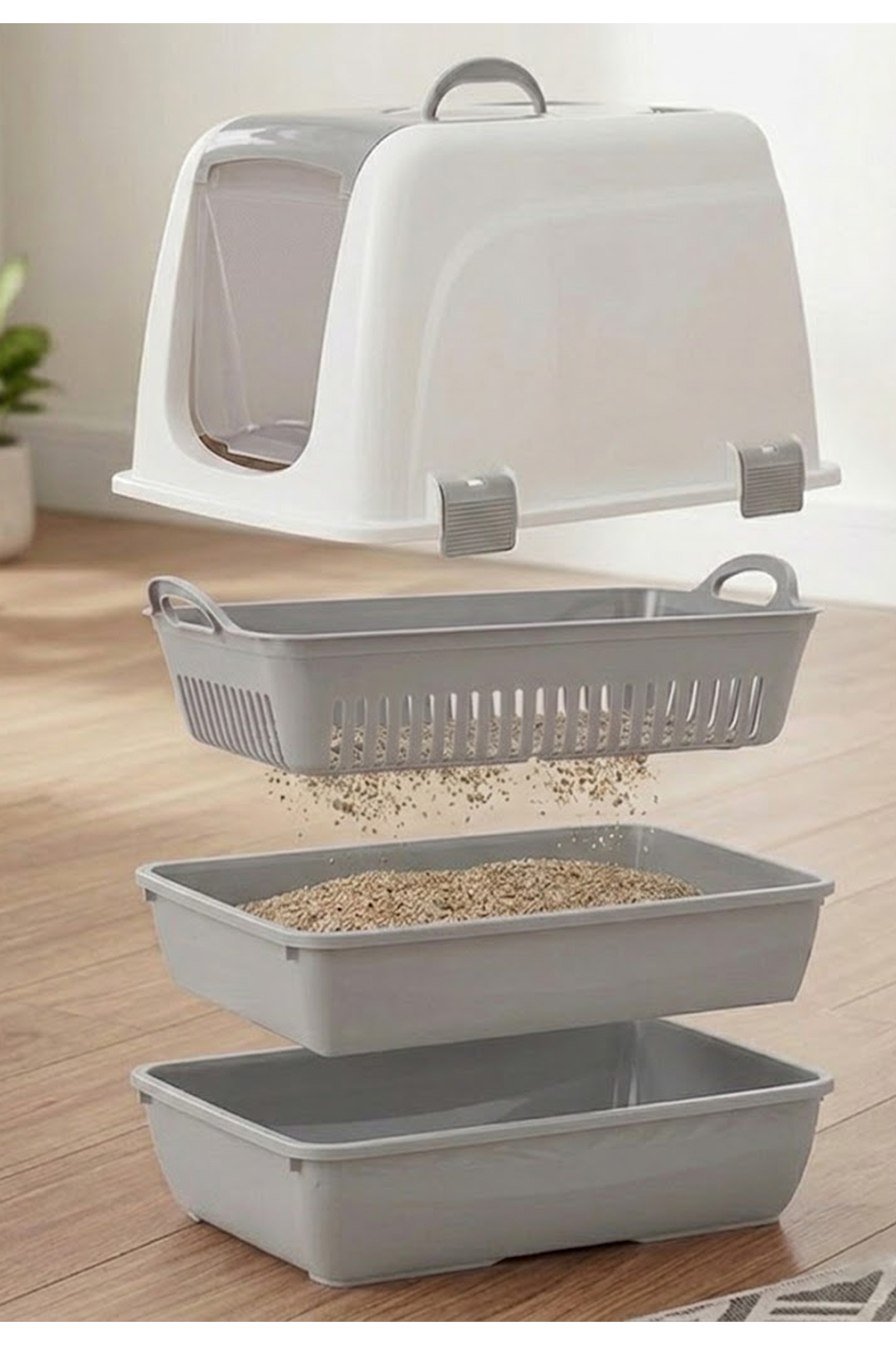 Petozi Elekli Kapalı Kedi Tuvaleti Xl Boy 40x37,5x50 Cm ( Kürek Hediyeli) - Fiyatı, Yorumları