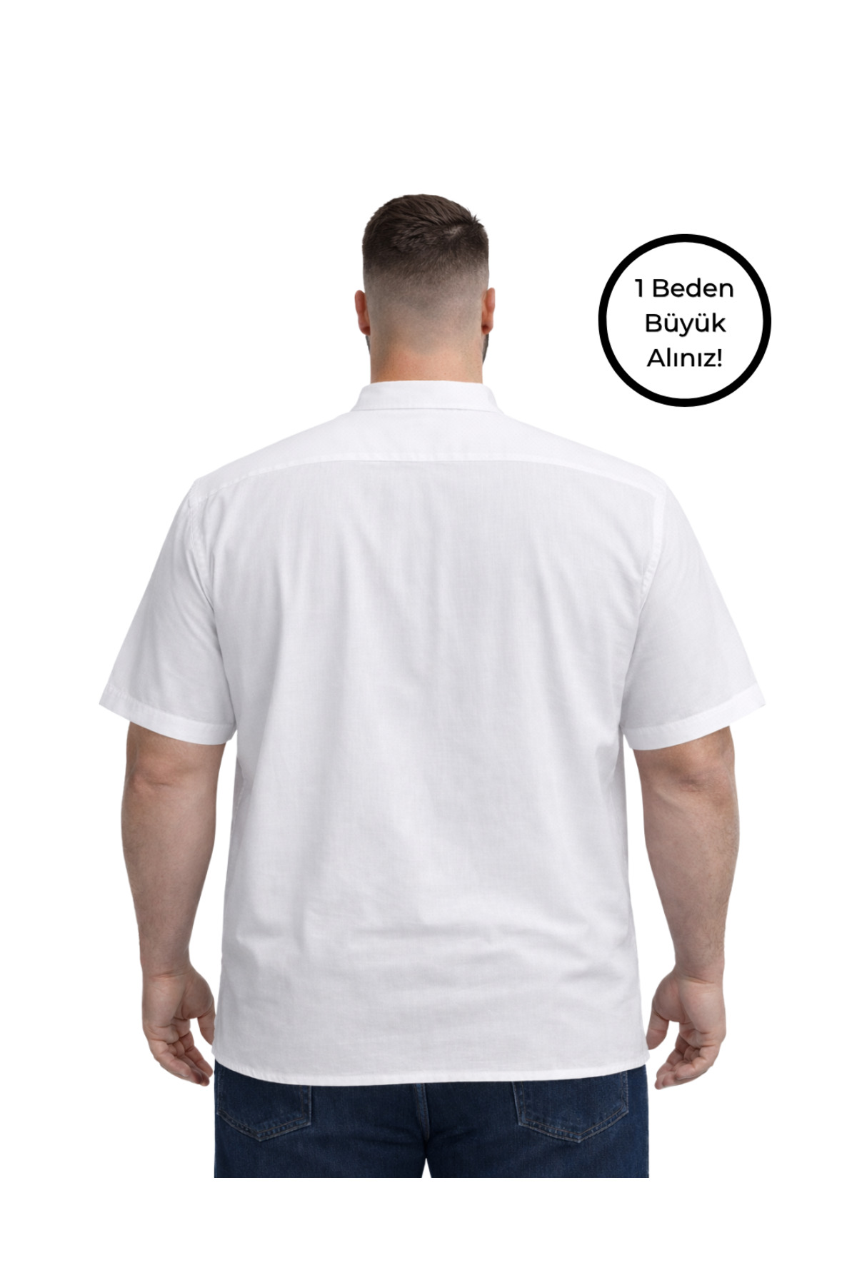 BattalModa Erkek Büyük Beden Beyaz Çift Cepli Kısa Kollu Gömlek 3XL-4XL-5XL-6XL-7XL-8XL görsel 3