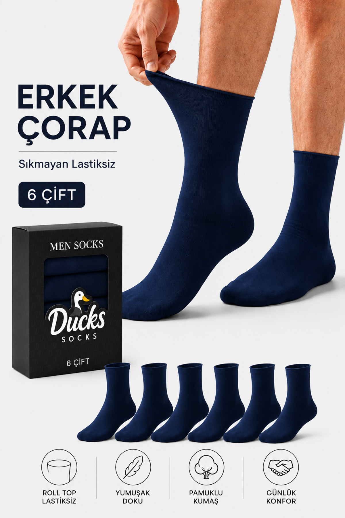 Men's 4-Pack Cotton Elastic-Free Navy Blue Seamless Flexible No-Stroke Long Socks