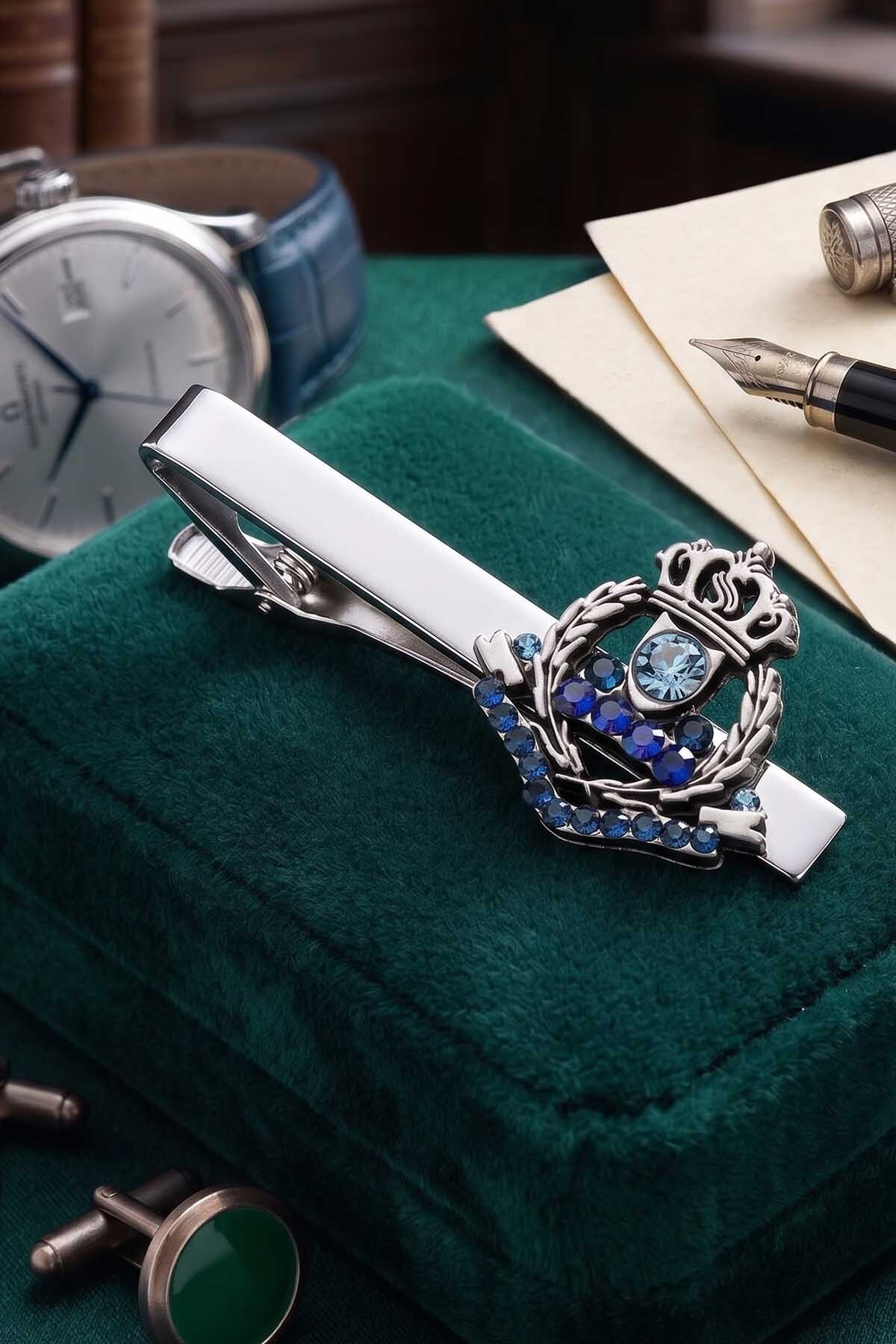 Silver King Crown Motif Tie Clip Kıy128