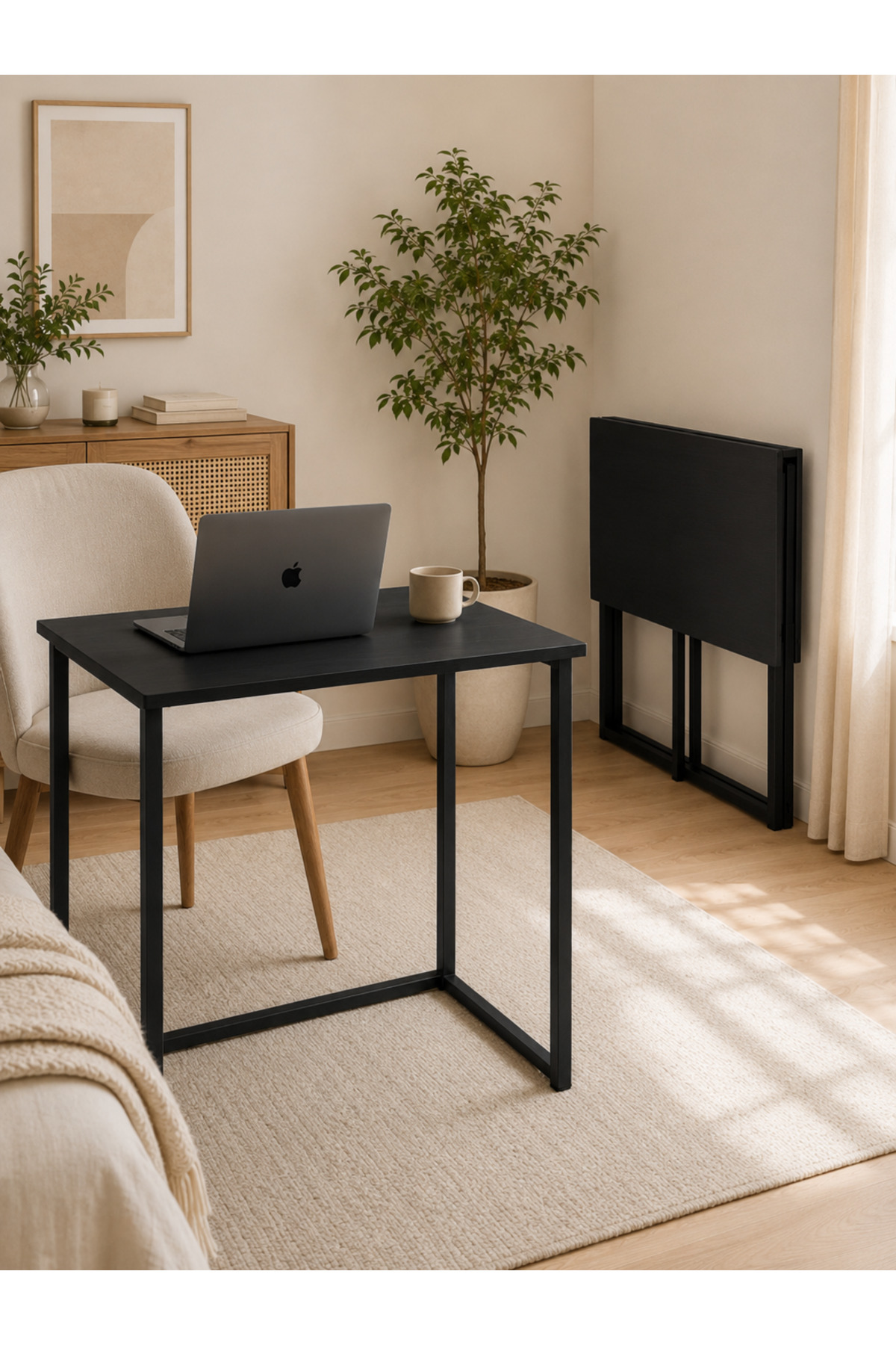 Folding Desk Foldable Table Dining Table Kitchen Table Student Study Desk Laptop Computer Portable Multi Purpose Morken Black-Black