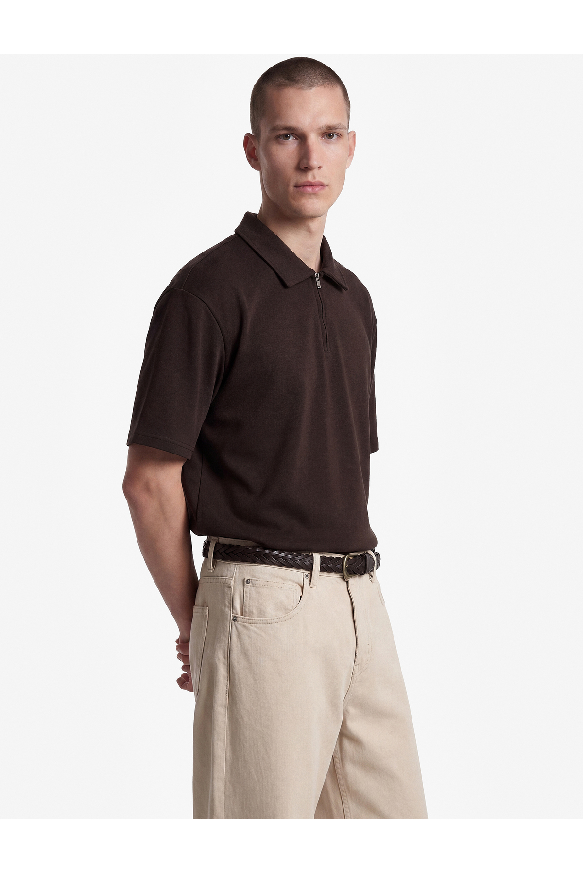 Koton Cotton Regular Fit Short Sleeve Half Zip T-Shirt