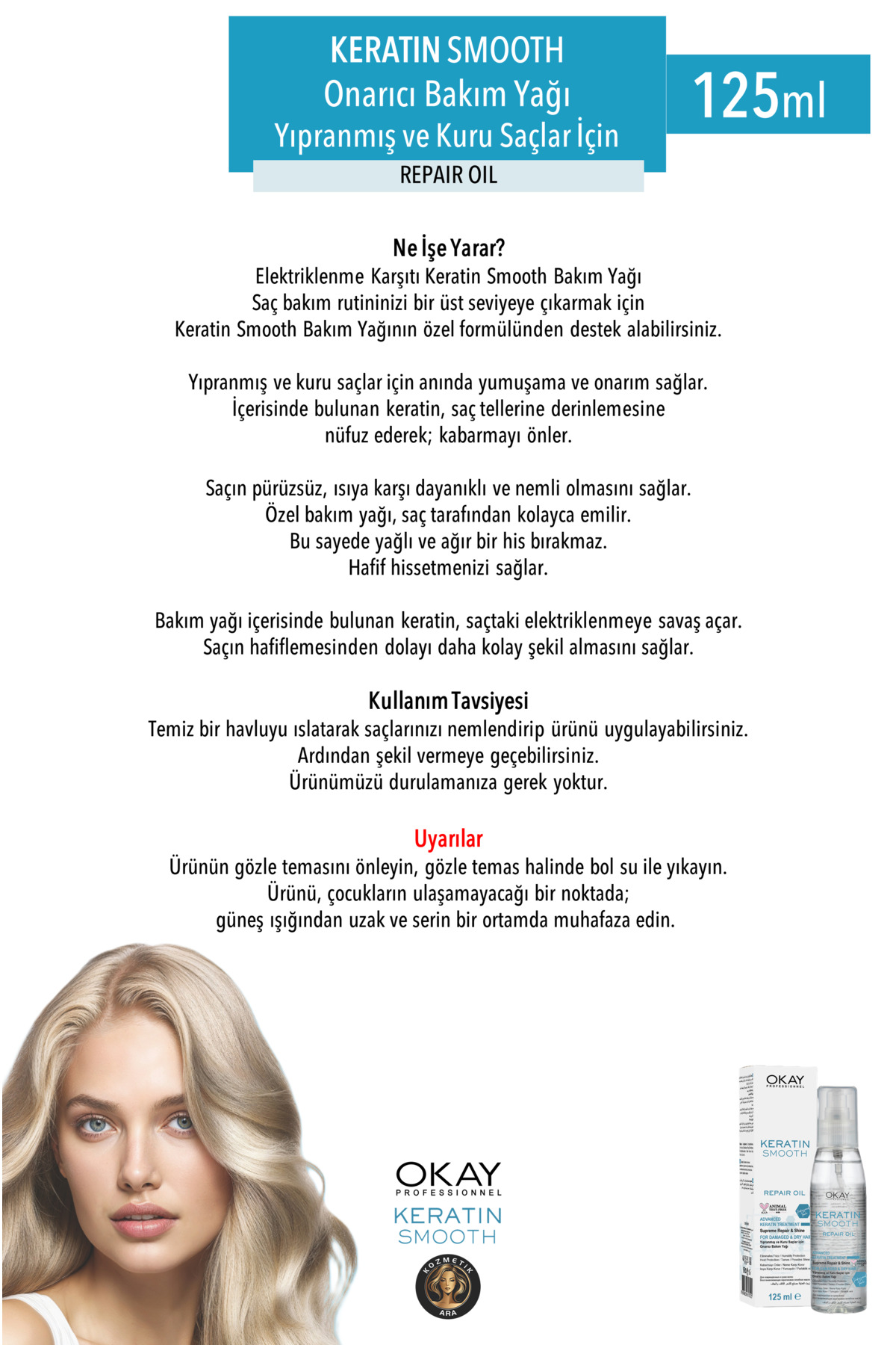 Okay Prof. Keratın Smooth Haır Serum 125 ml — 8698636613125 — تصویر 2 از 3