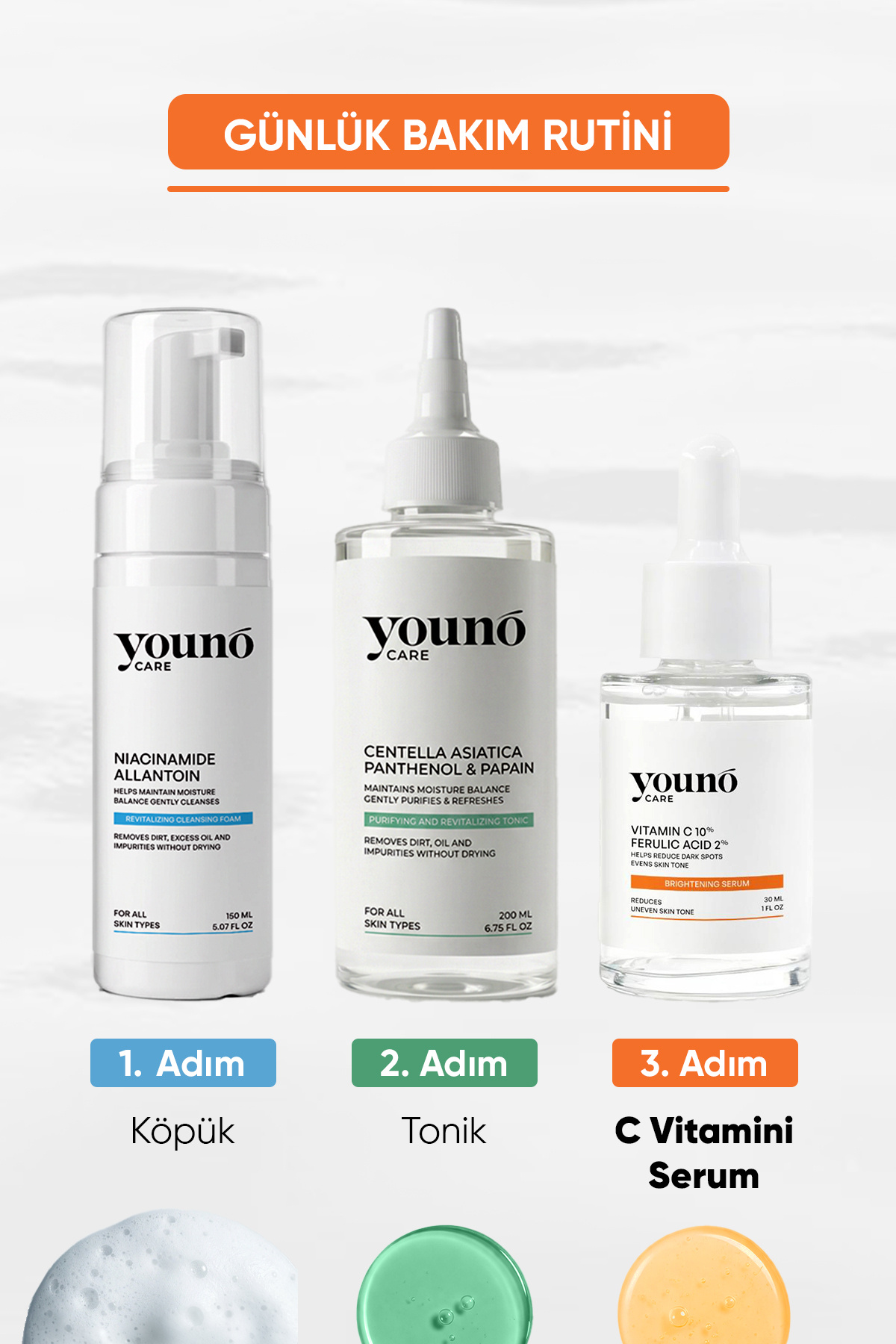 %10 C Vitamini Serum 3'lü Vitamin C Kompleksi 30 ml | Ferulic Acid | Hyaluronik Asit | Leke Karşıtı — YC-SKN-VCS-30 — تصویر 5 از 8