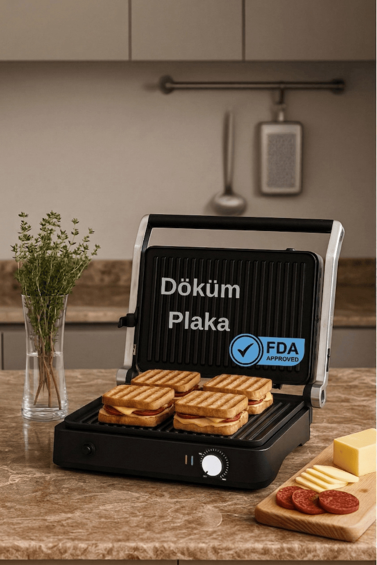 Arnell Primo Tost Makinesi | 2000W Güç | Yapışmaz Plaka | Yağ Hazneli Termostatlı Tost Makinası
