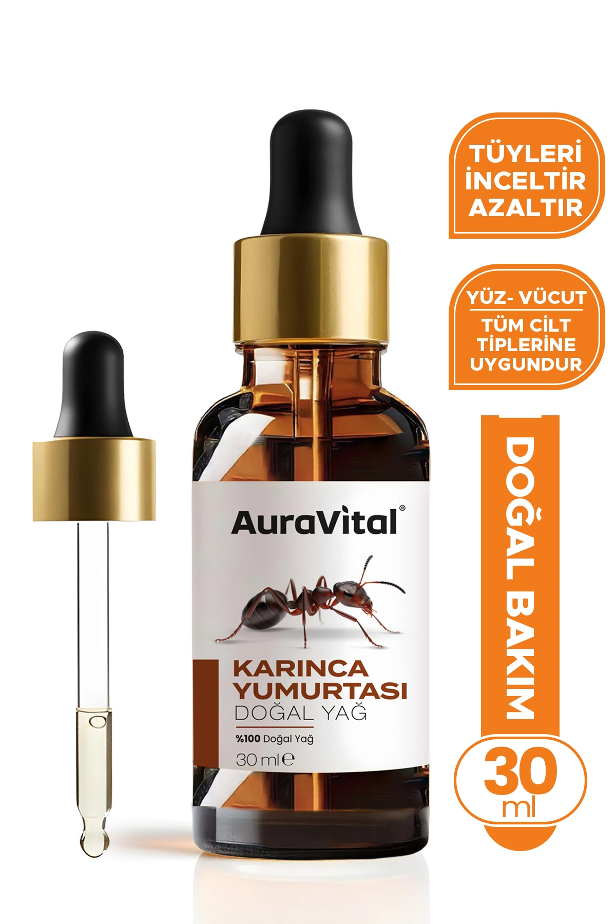 AuraVital Karınca Yumurtası Yağı 30 Ml %100 Doğal – Tüy Azaltıcı, Epilasyon Sonrası Cilt Bakım Yağı - Fiyatı, Yorumları