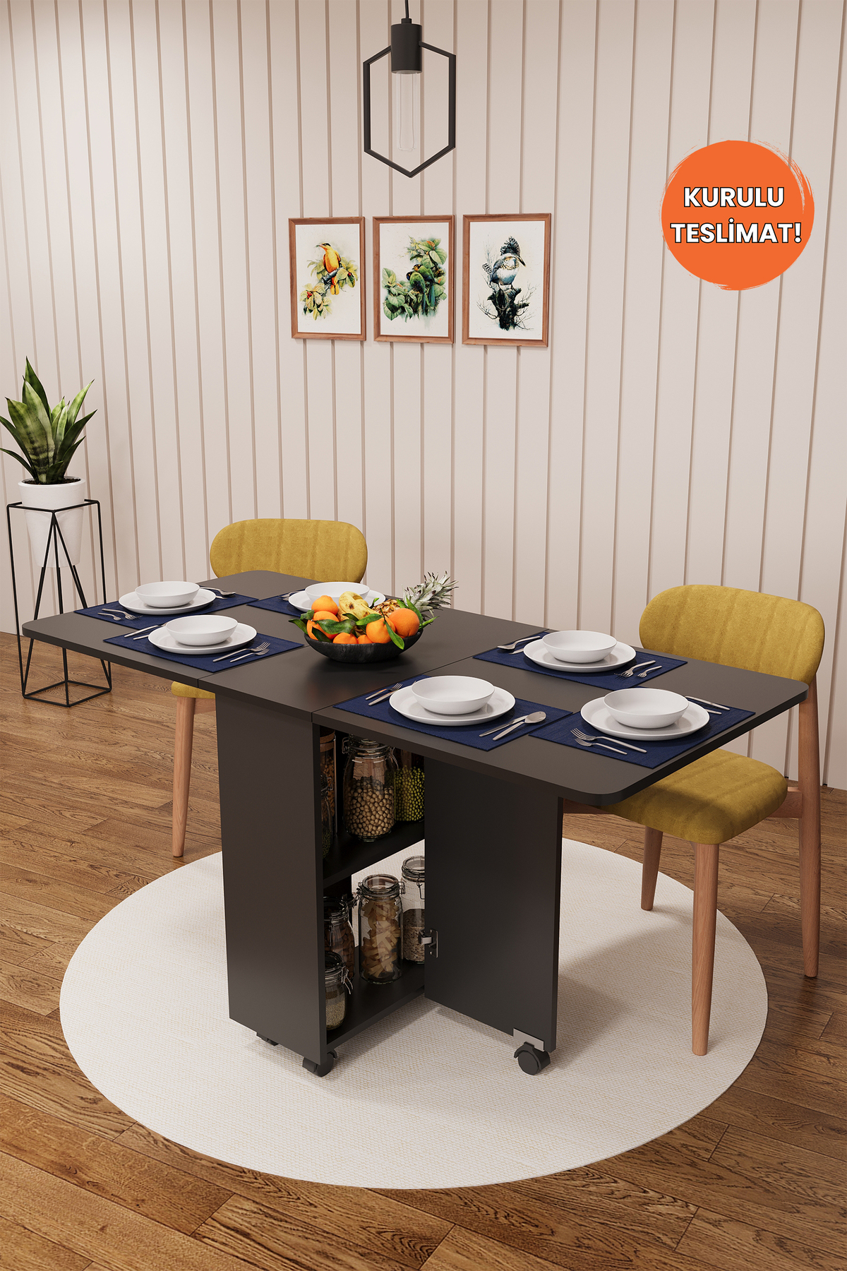Luxury Folding Kitchen Dining Table 100% MDF Practical Desk with Shelf KM29