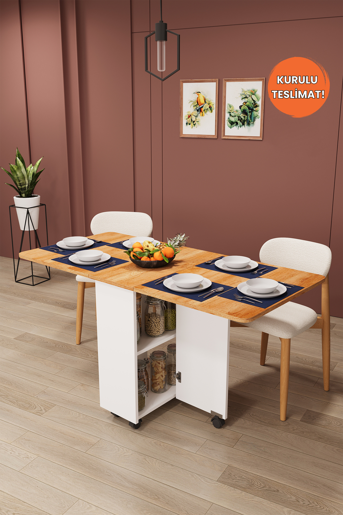 Luxury Folding Kitchen Dining Table 100% MDF Practical Desk with Shelf KM11