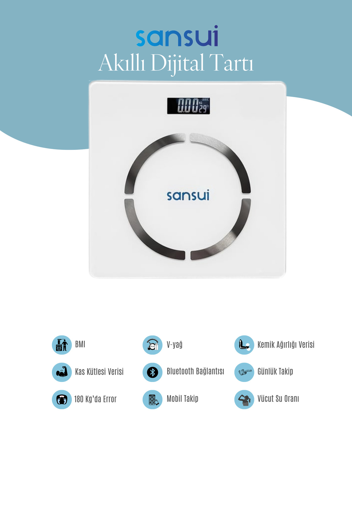 SANSUI Dijital Baskül Yağ- Kas Oranı Ve Vücut Kitle Endeksi Ölçer - Beyaz - Fiyatı, Yorumları