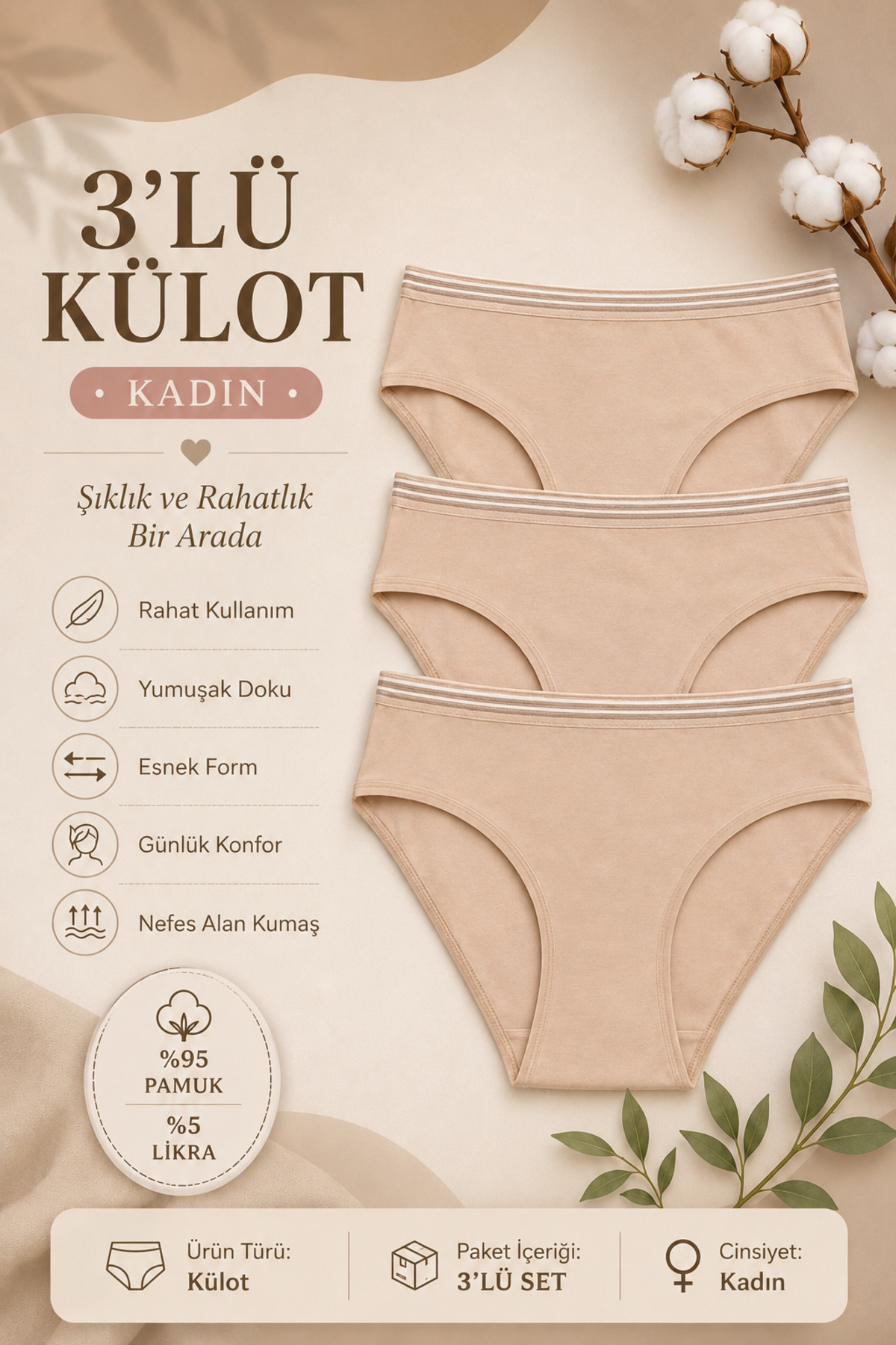 Nicoletta Kadın Külot 3 Lü Paket Likralı Pamuklu Beli Geniş Lastikli Transparan Şeffaf