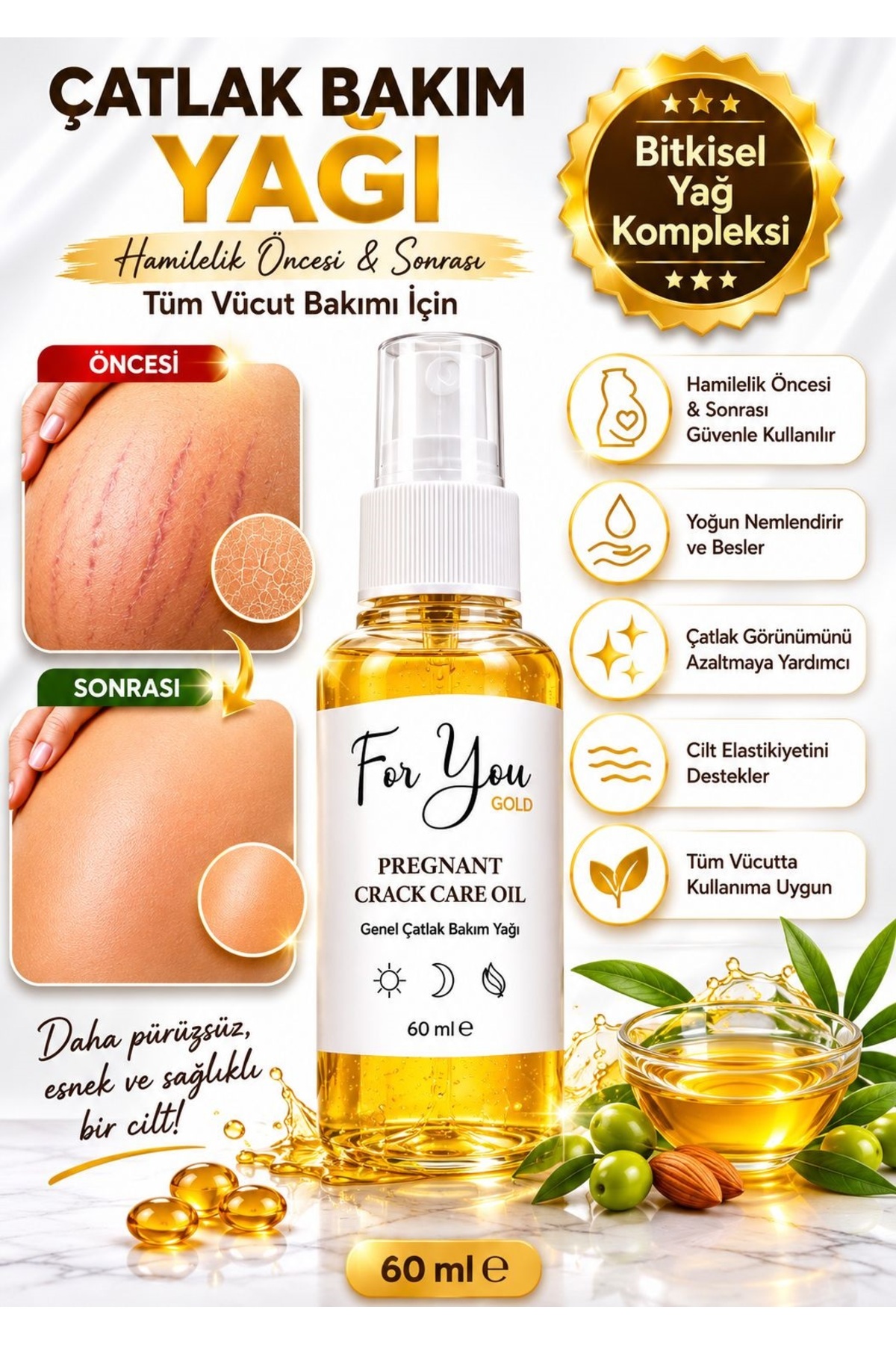 For You Gold Çatlak Karşıtı Cilt Bakım Yağı & Hamile Çatlak Bakım Yağı — TYCDZAT74N170265123678236