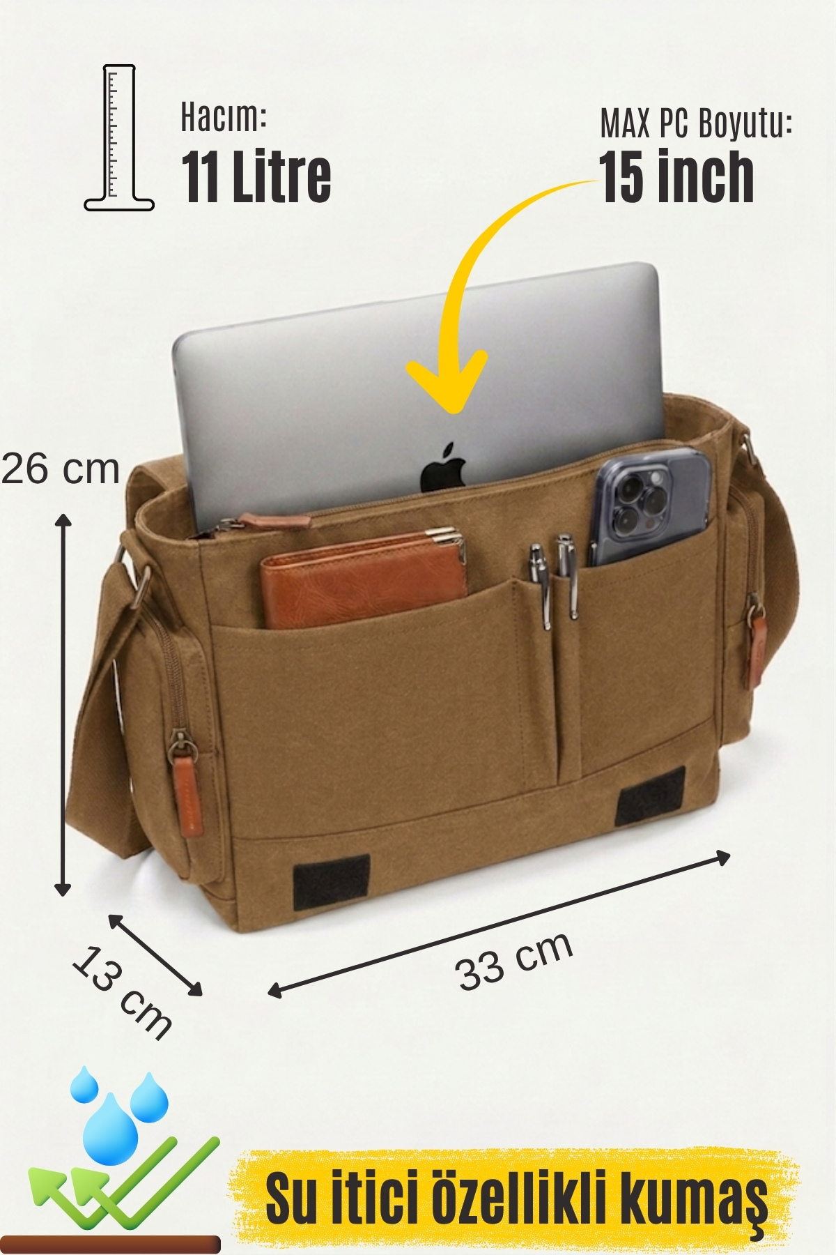 byhakan GK65 KANVAS POSTACI YAN ÇAPRAZ KÖRÜKLÜ EVRAK DİZÜSTÜ LAPTOP NOTEBOOK MACBOOK TABLET GÜNLÜK KULLANIM görsel 8