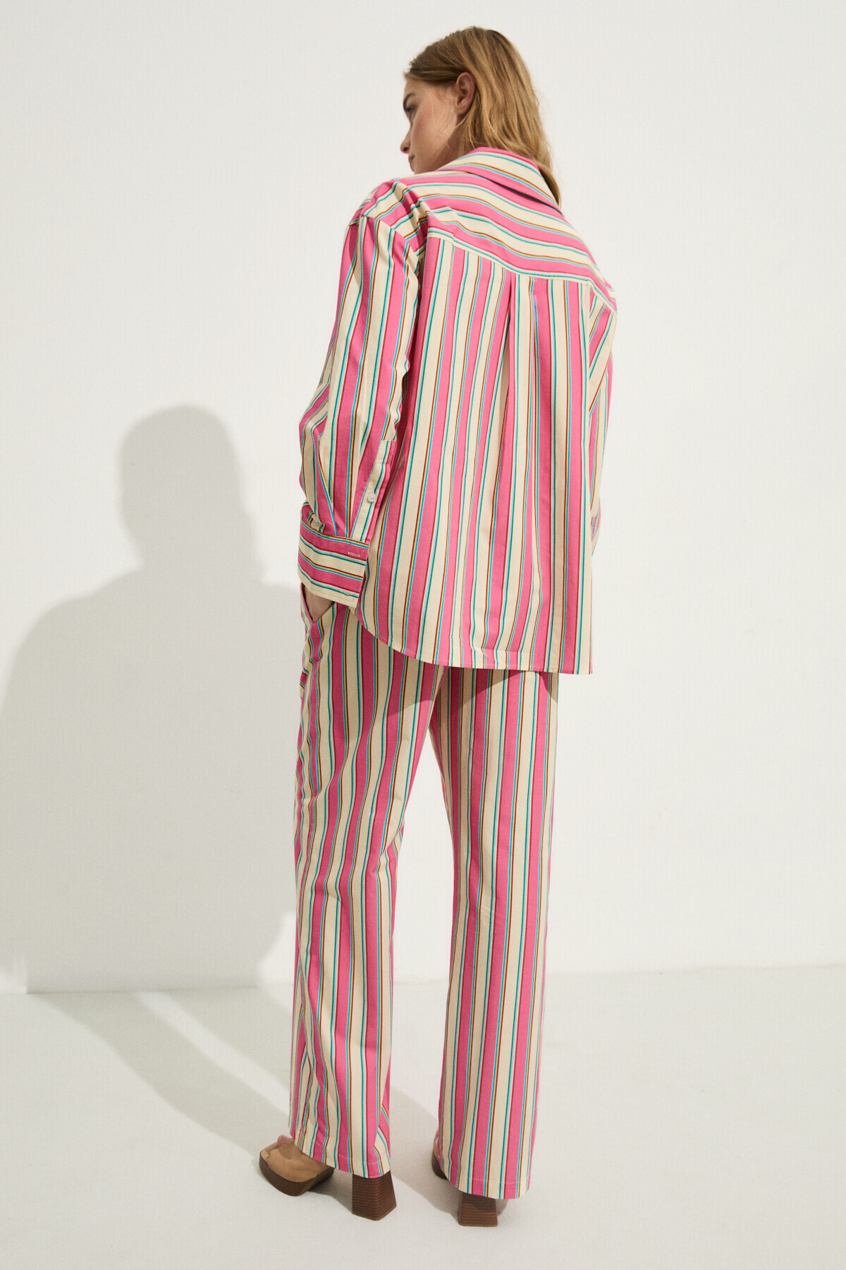 GRIMELANGE MIREL Kadın Oversize Fit %100 Organik Pamuklu Pembe Çizgili Gömlek görsel 5