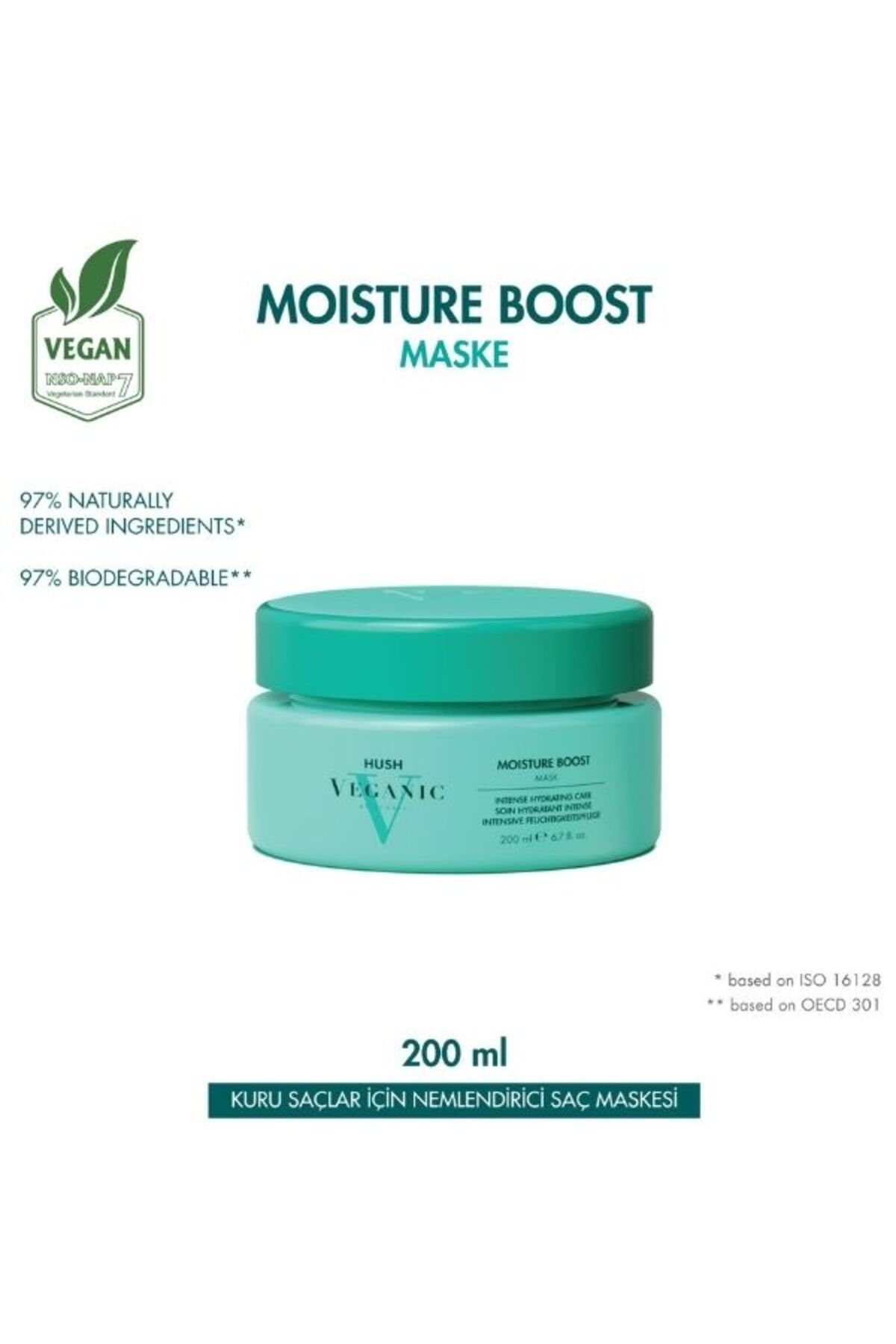 HUSH Veganic Moisture Boost Kuru Saçlar İçin Nemlendirici Maske 200 ml — 8682035304036