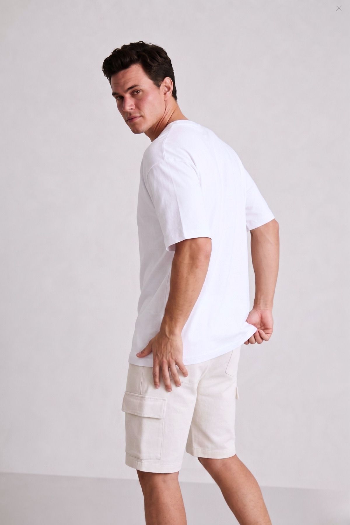 GUARAZ Erkek Beyaz Oversize Bisiklet Yaka %100 Pamuk Düz Basic Yazlık T-shirt görsel 6