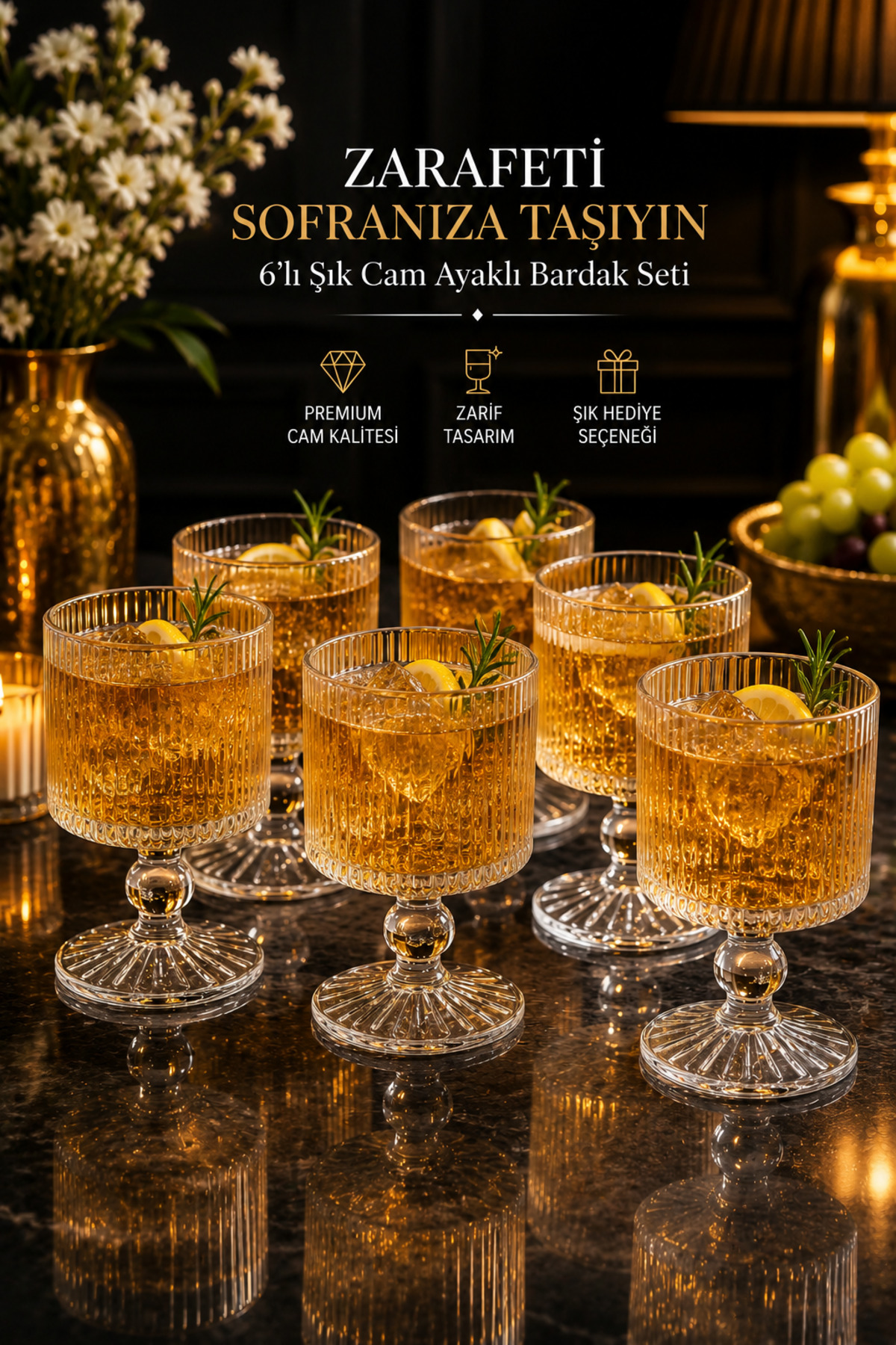 YzHome 6-Piece Footed Crystal Glass Soft Drink Cocktail Glass 280ml