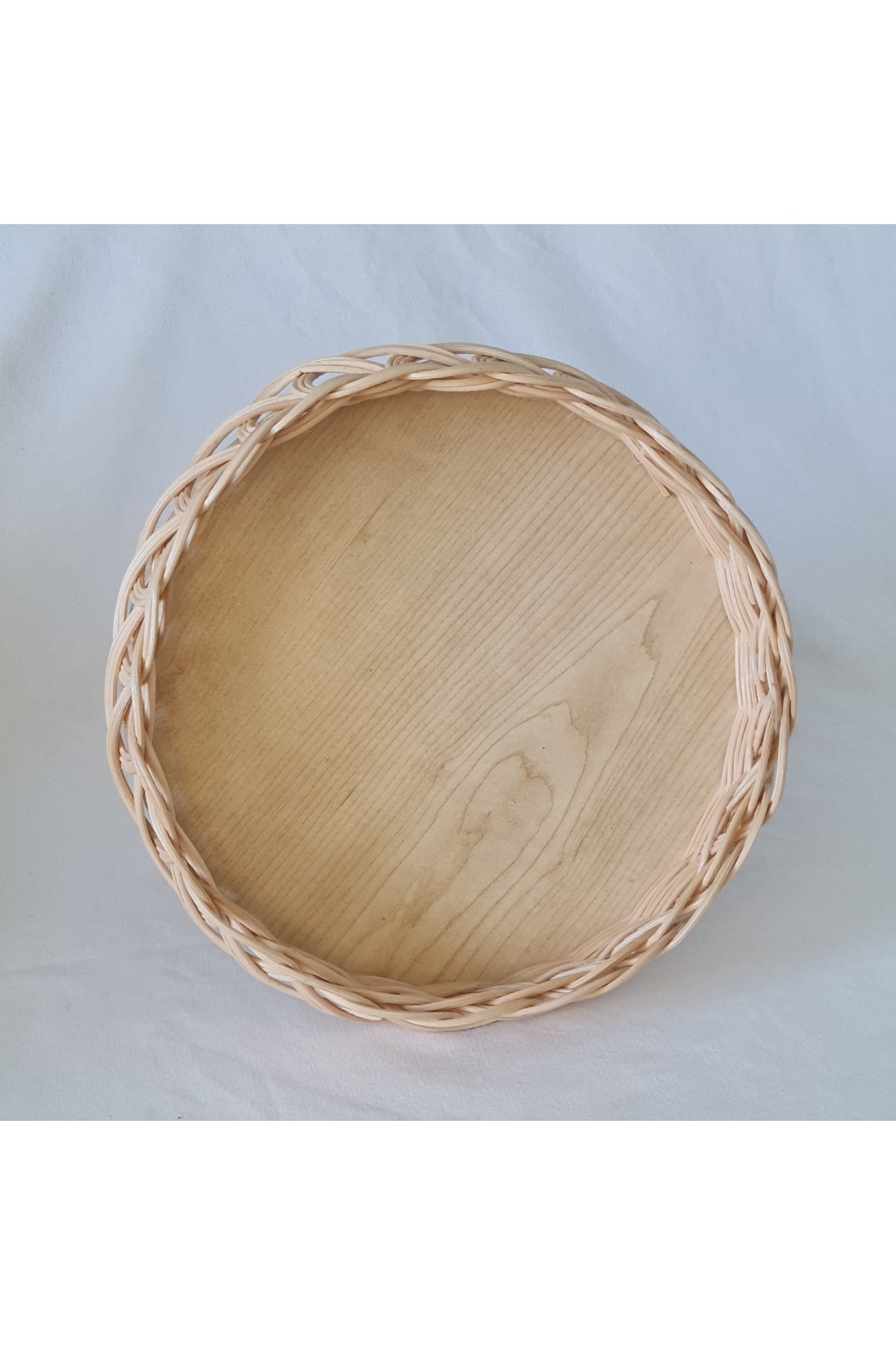 El Yapımı Bambu Rattan Örgü Yuvarlak Dekoratif Tepsi 25cm