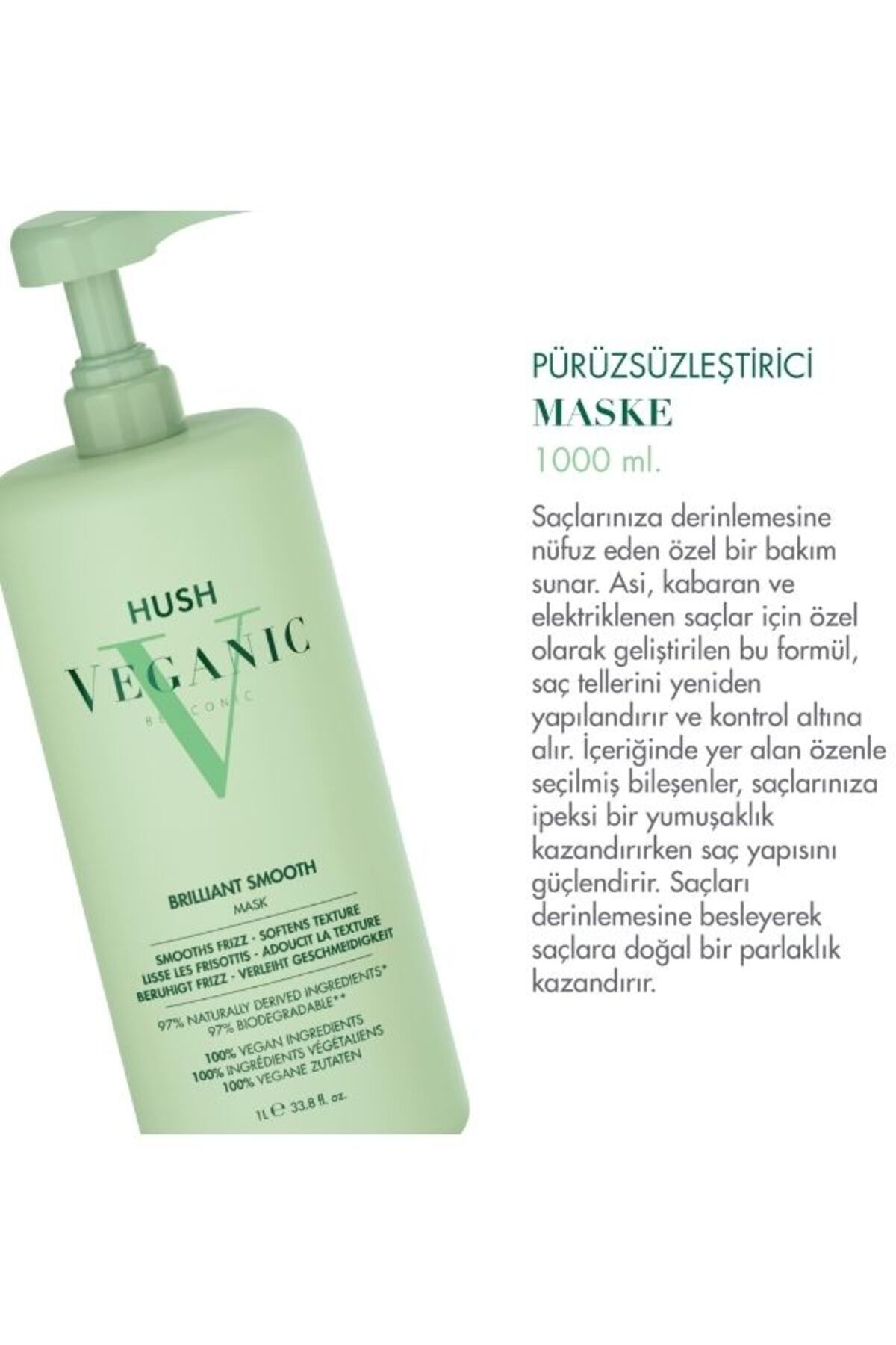Veganic Brilliant Smooth Kabaran Saçlar İçin Pürüzsüzleştirici Maske 1000 ml — 8682035304234 — تصویر 2 از 4