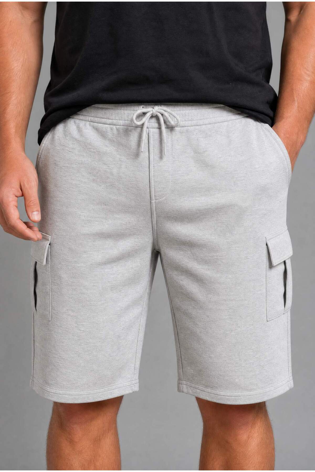 DeFacto Relax Fit Düz Paça Büyük Beden Gri Şort H2058AX26SM görsel 5