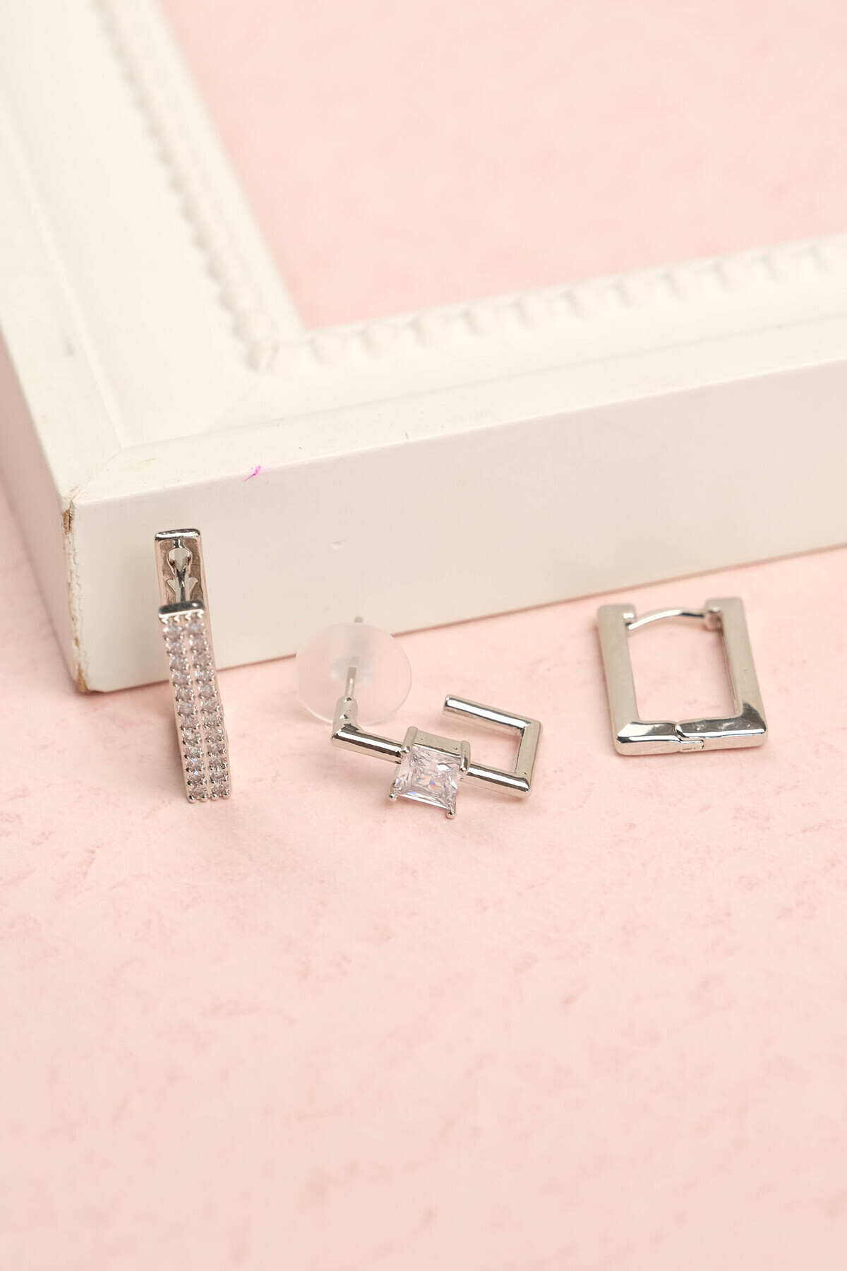White Color Steel Women's Earrings Set - 3-Piece Combination Earrings with Stone
