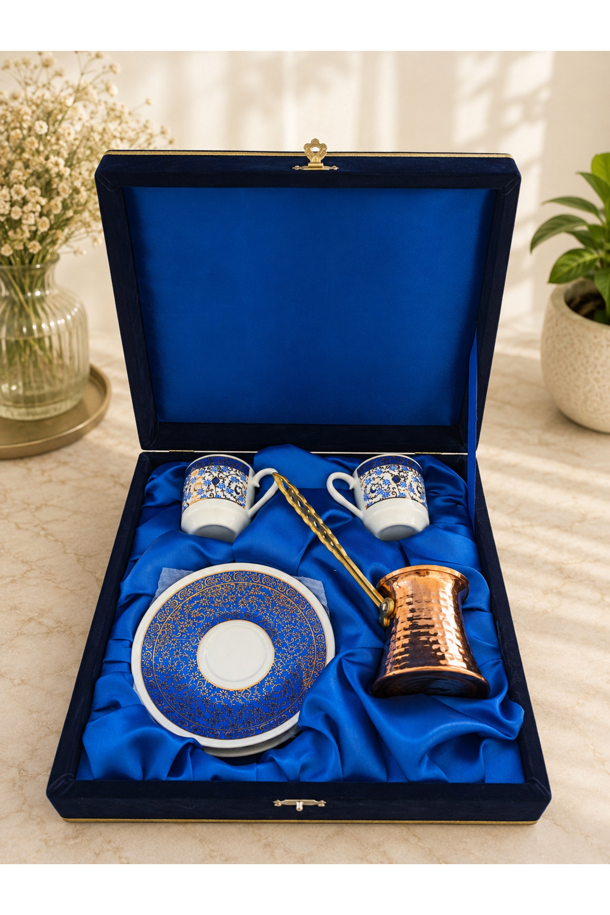 Velvet Boxed Copper Charm Gilded Double Porcelain Cup Set