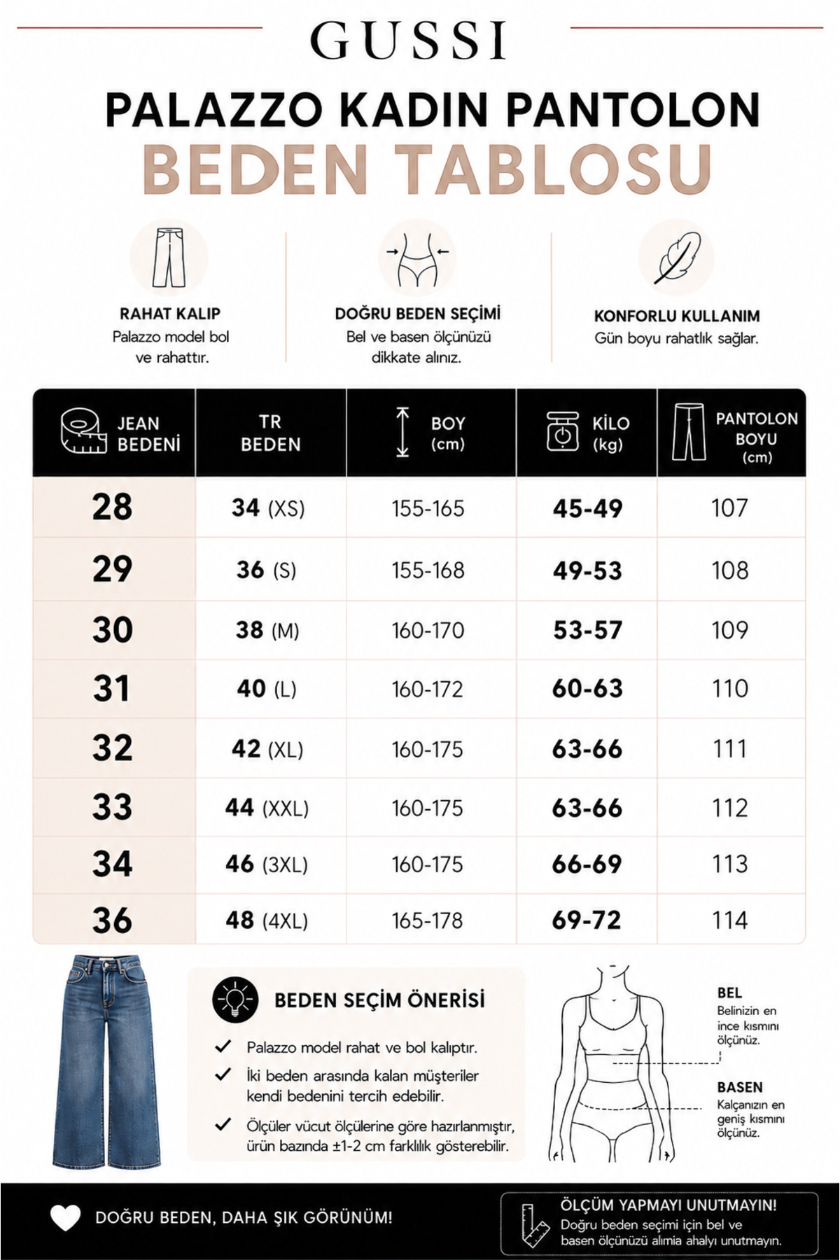 BM BALANCEMODA Kadın Siyah Taşlamalı Yüksek Bel Palazzo Jean görsel 4