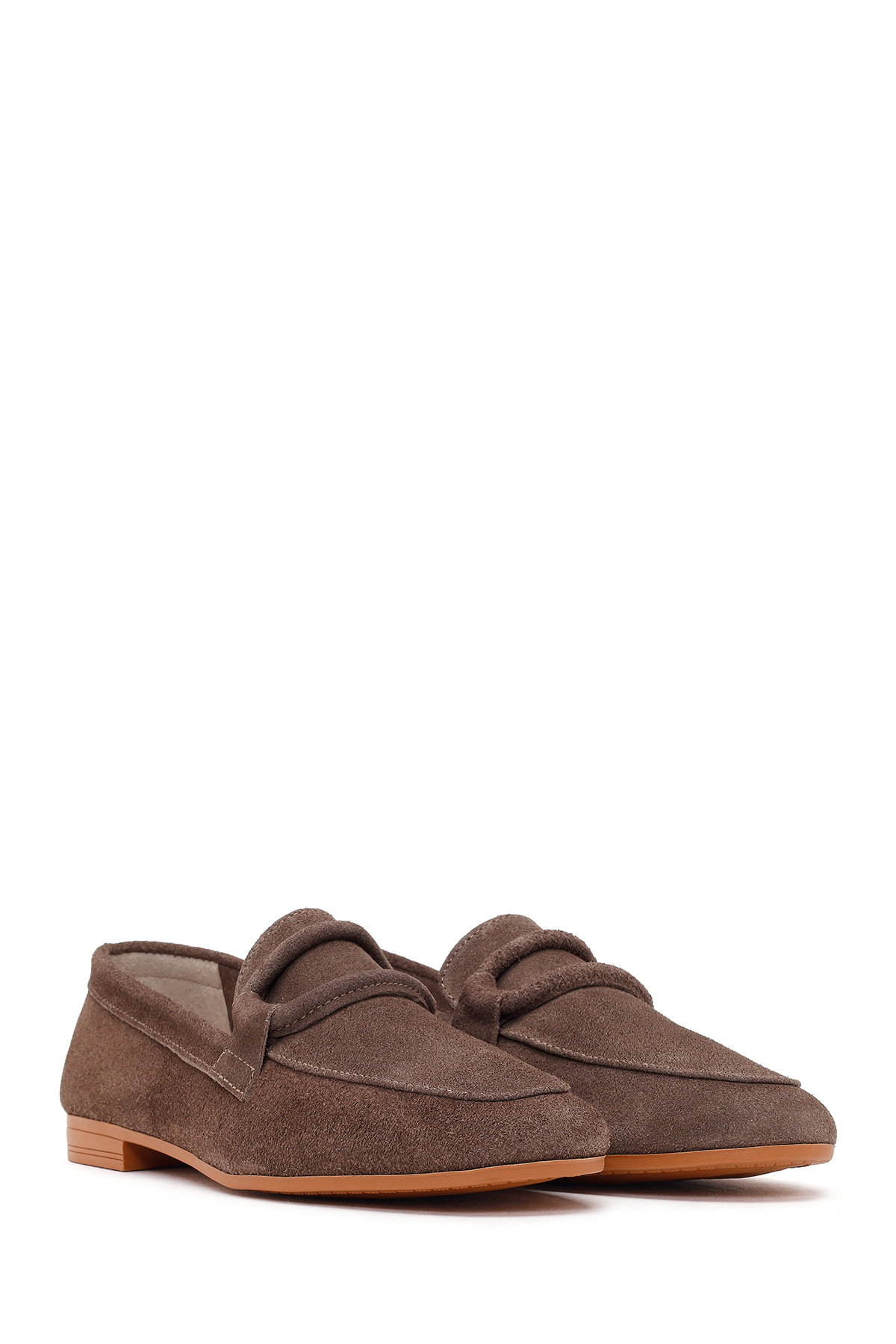 Derimod Kadın Vizon Tokalı Süet Deri Maskülen Loafer 26PFD350110 görsel 2