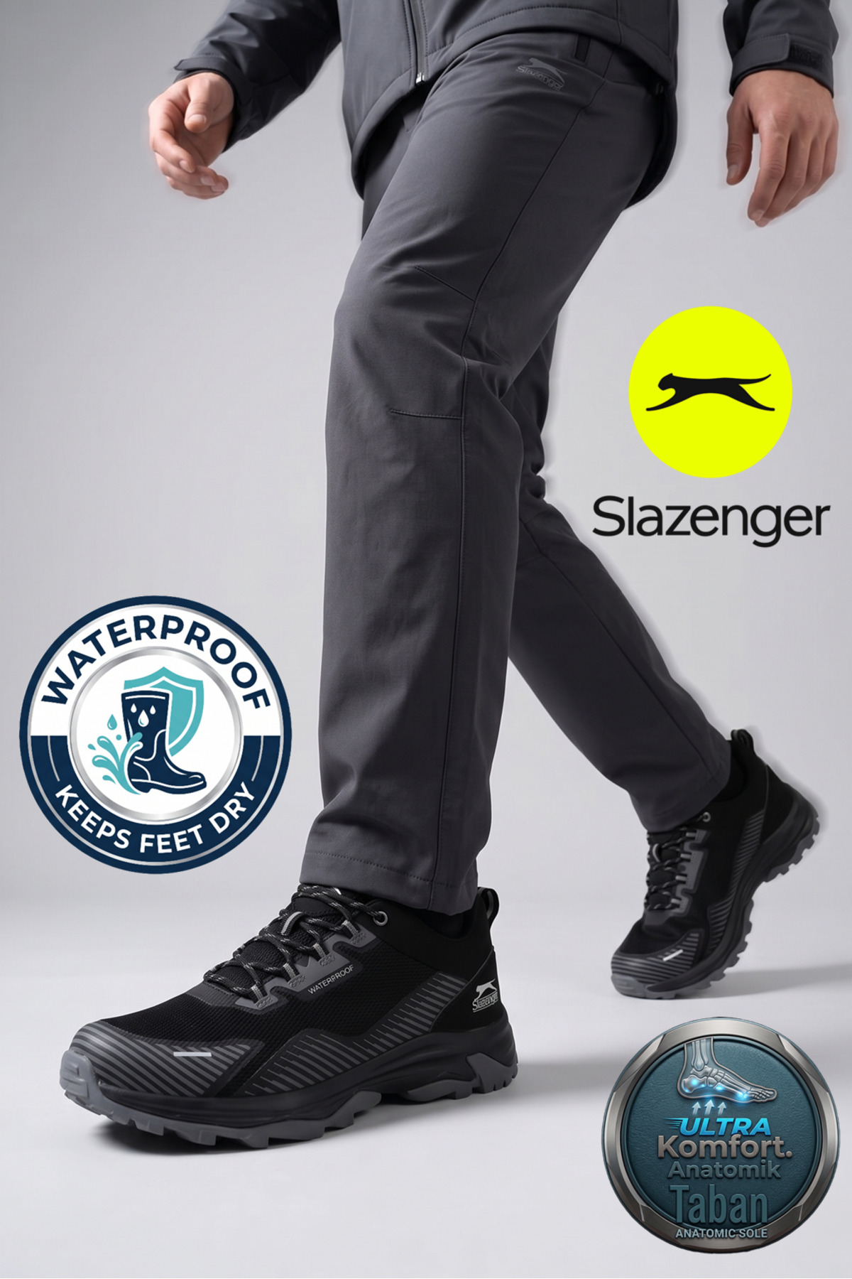 کفش‌های راحتی مردانه ضد آب مشکی WINDSOR ® I Premium Series اسلازنگر کفش بیرونی Slazenger