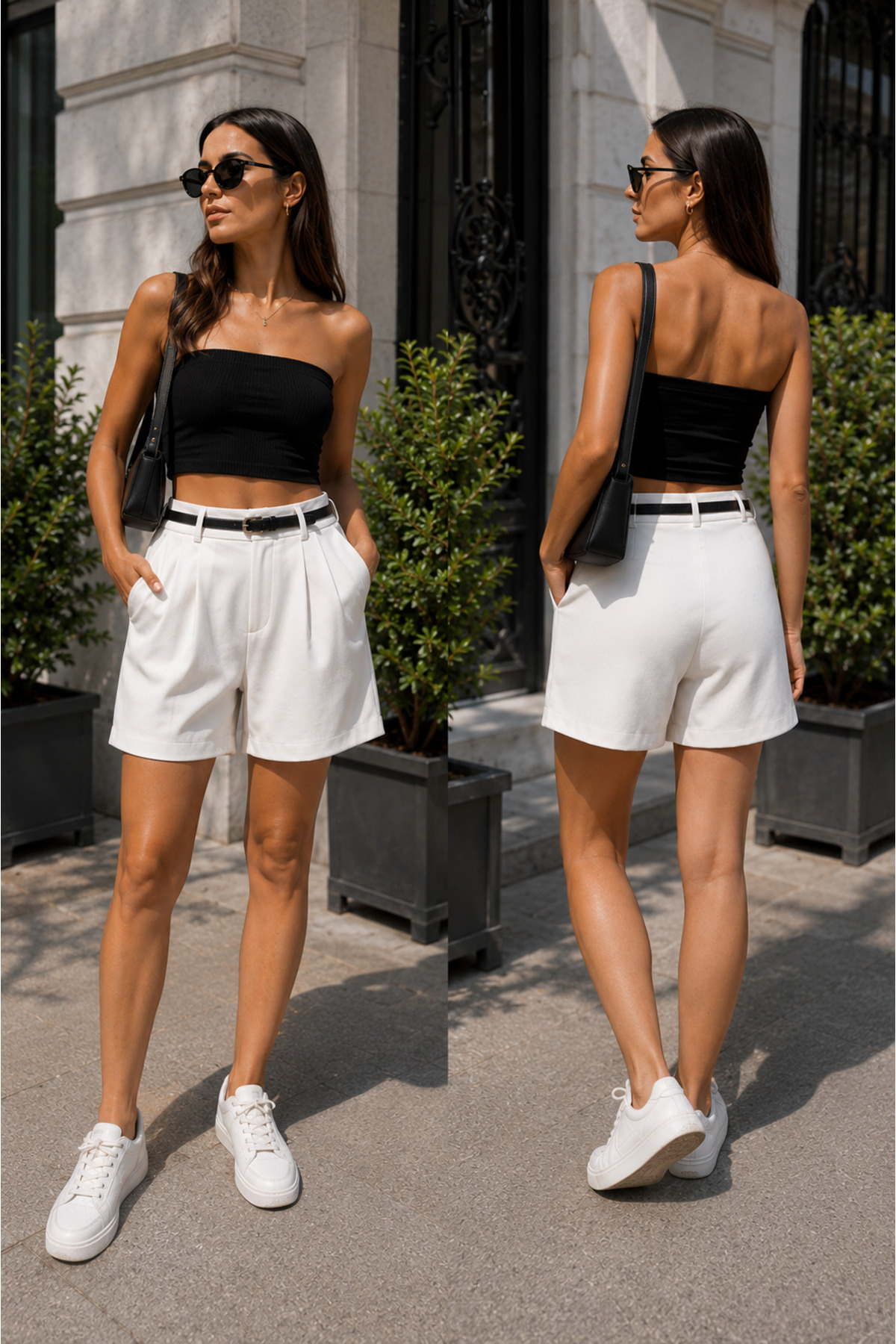 Women 'S CITY LENGTH casual shorts 43 CM FULL SIZE trend model with belt gift