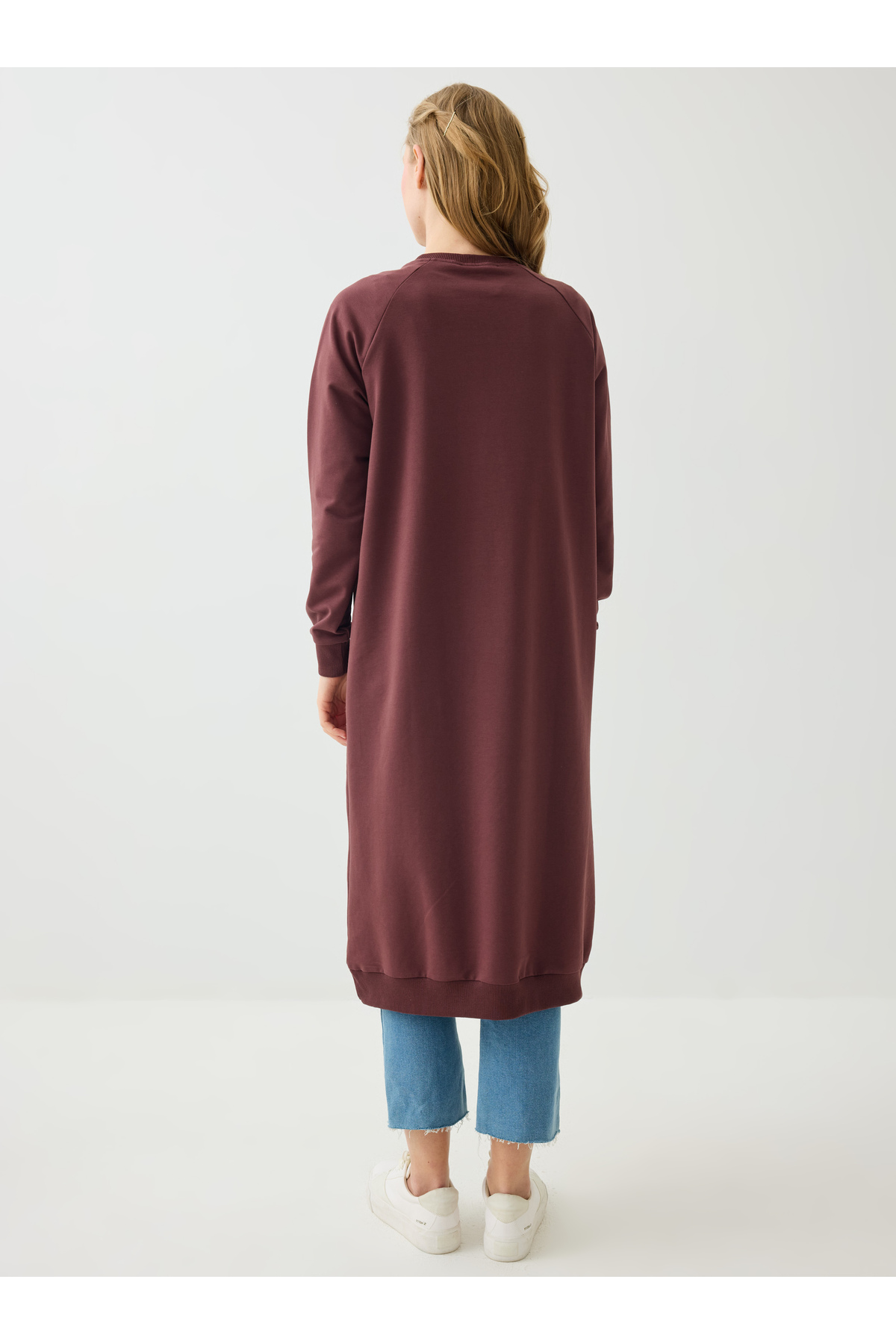 Benin Bisiklet Yaka Uzun Sweatshirt - Kızıl Kahve - görsel 5