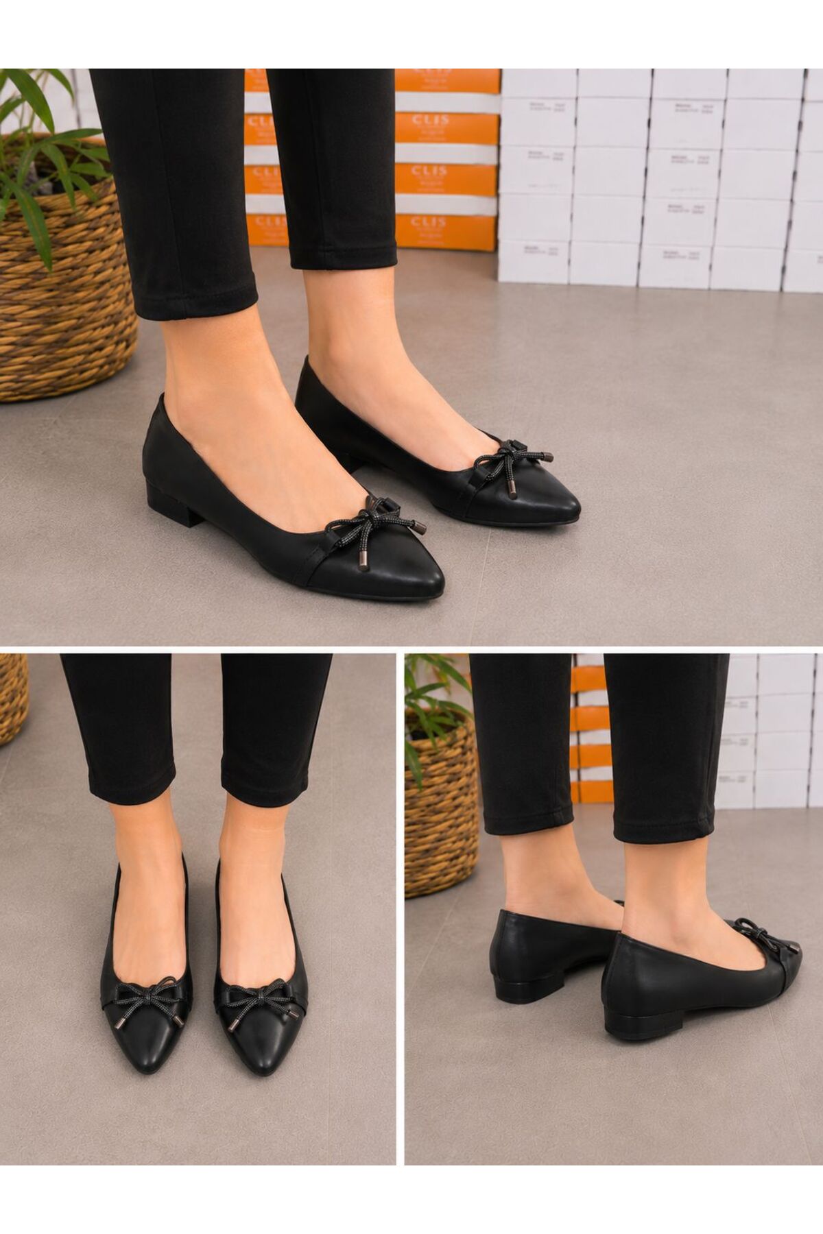 kaplan shoes Günlük Büyük Numara Taşlı Fiyonklu Babet görsel 4