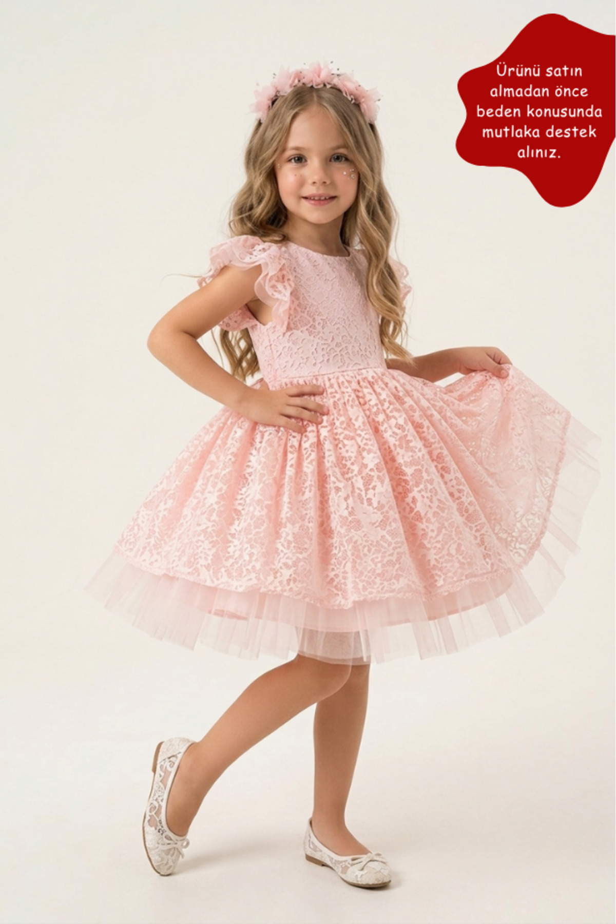 Eray Kids Kız Çocuk Dantel Tül Elbise Arkası Fiyonk Detaylı 3-6 Yaş