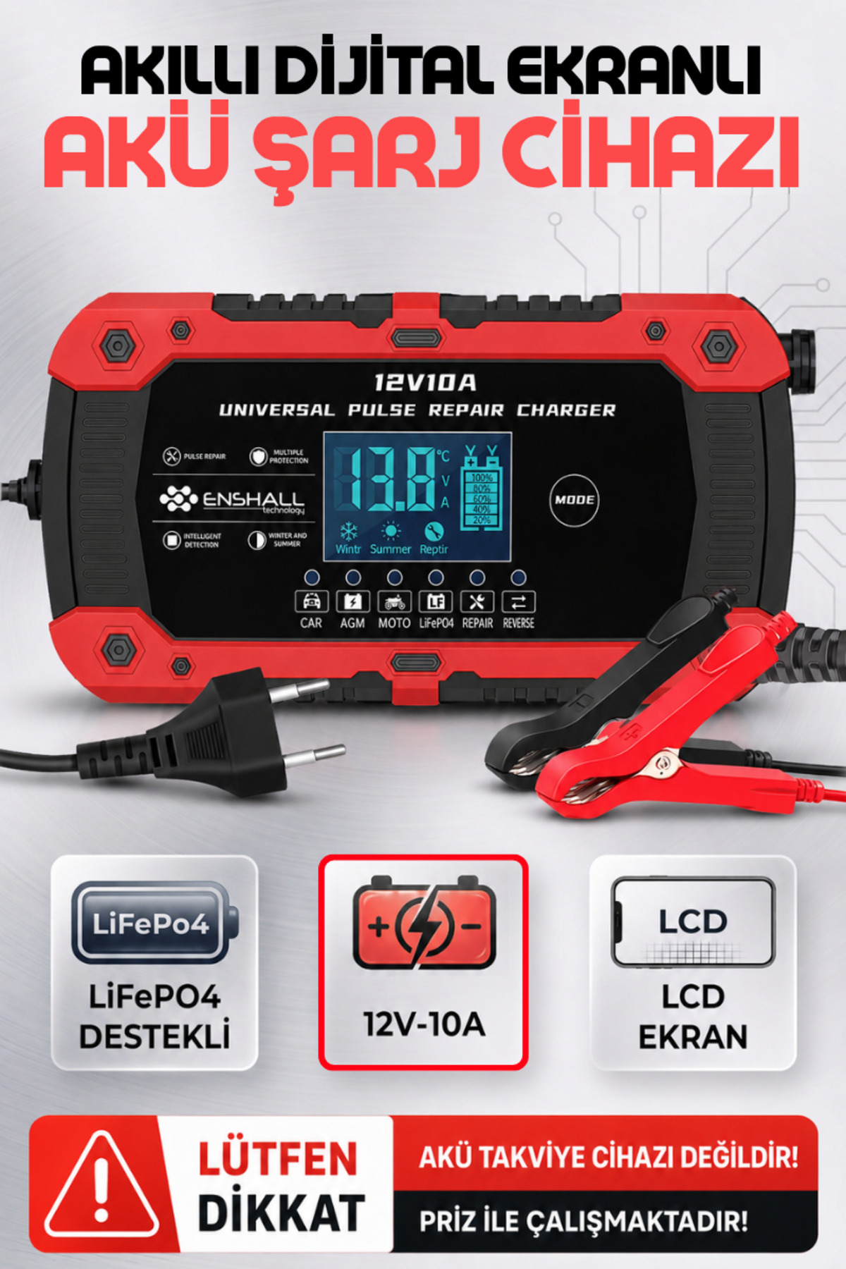Enshall 12V-10A Araba, Kamyon, Tır, Gemi Motosiklet LıfeP04