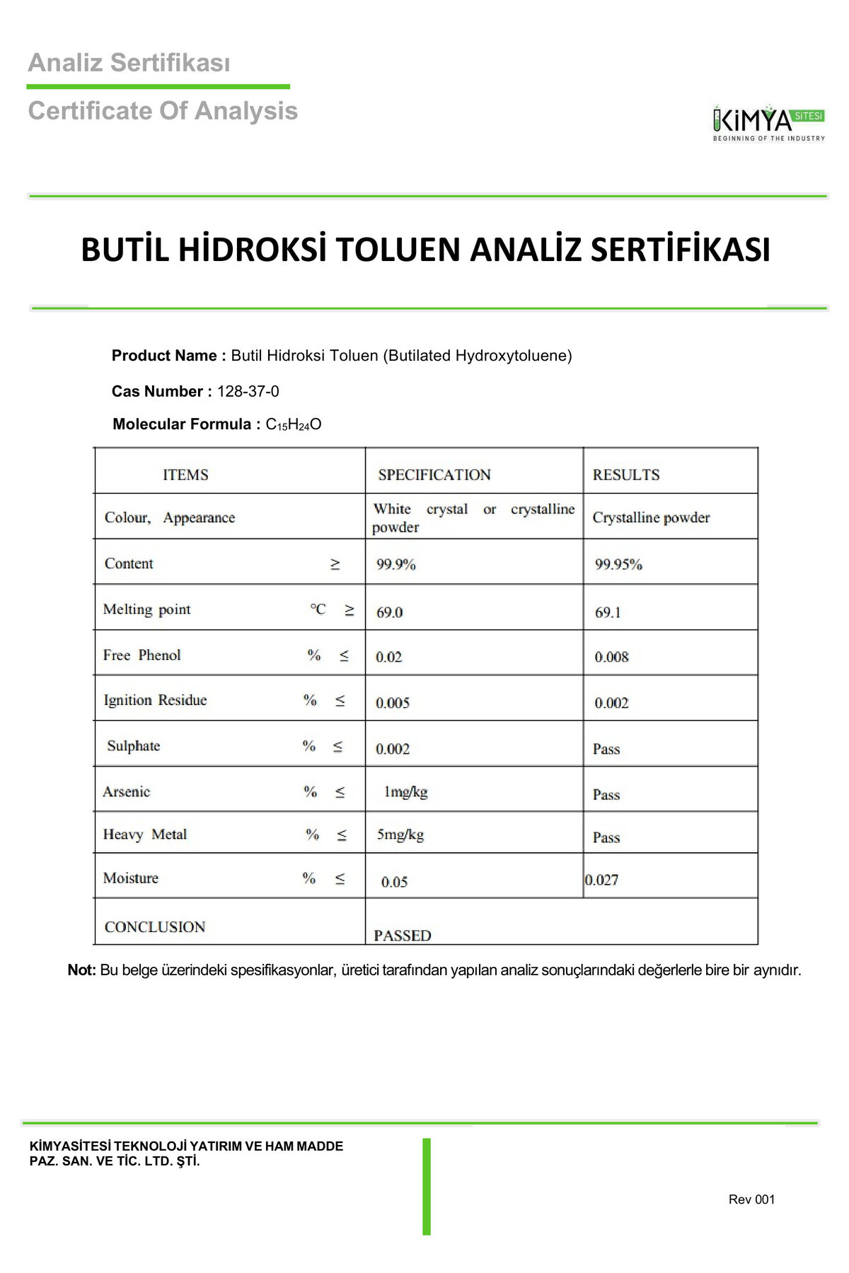 بوتیل هیدروکسی تولوئن (بوتیله شده هیدروکسی تولوئن) ۱۰۰ گرم — BUT-H69-1000 — تصویر 3 از 3