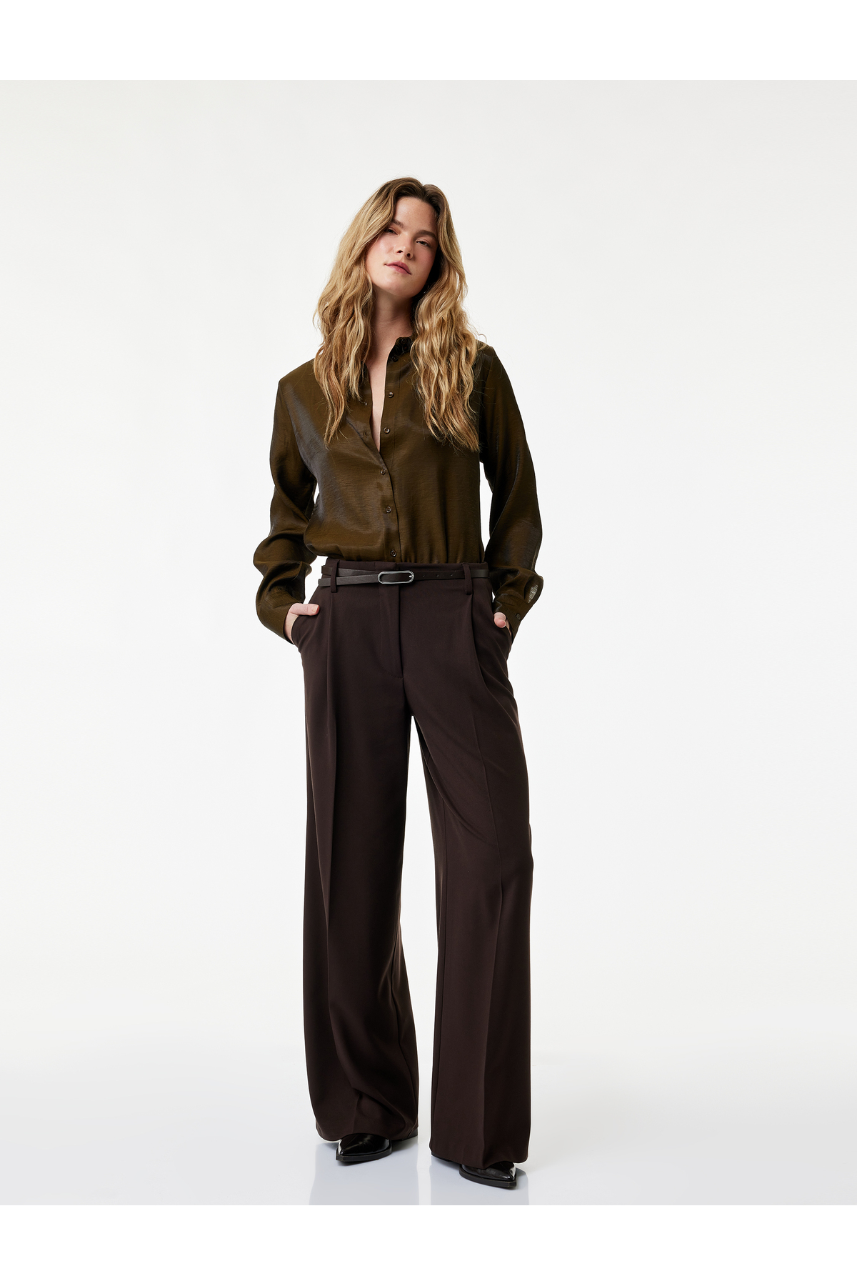 Koton Long Sleeve Buttoned Viscose Satin Look Shirt