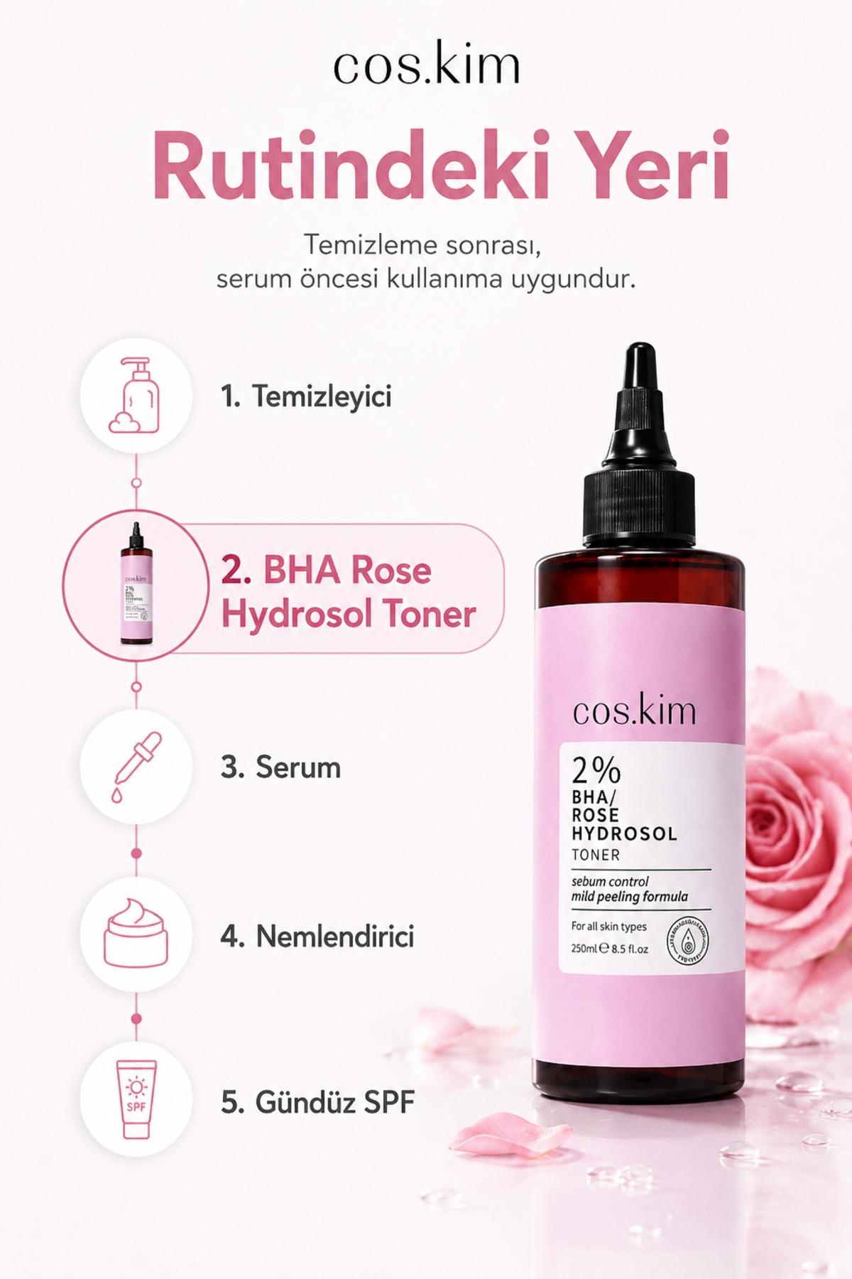 %2 BHA Gül Hidrosol Tonik Gözenek Sıkılaştırıcı Akne ve Siyah Nokta Karşıtı — MK004 — تصویر 8 از 9
