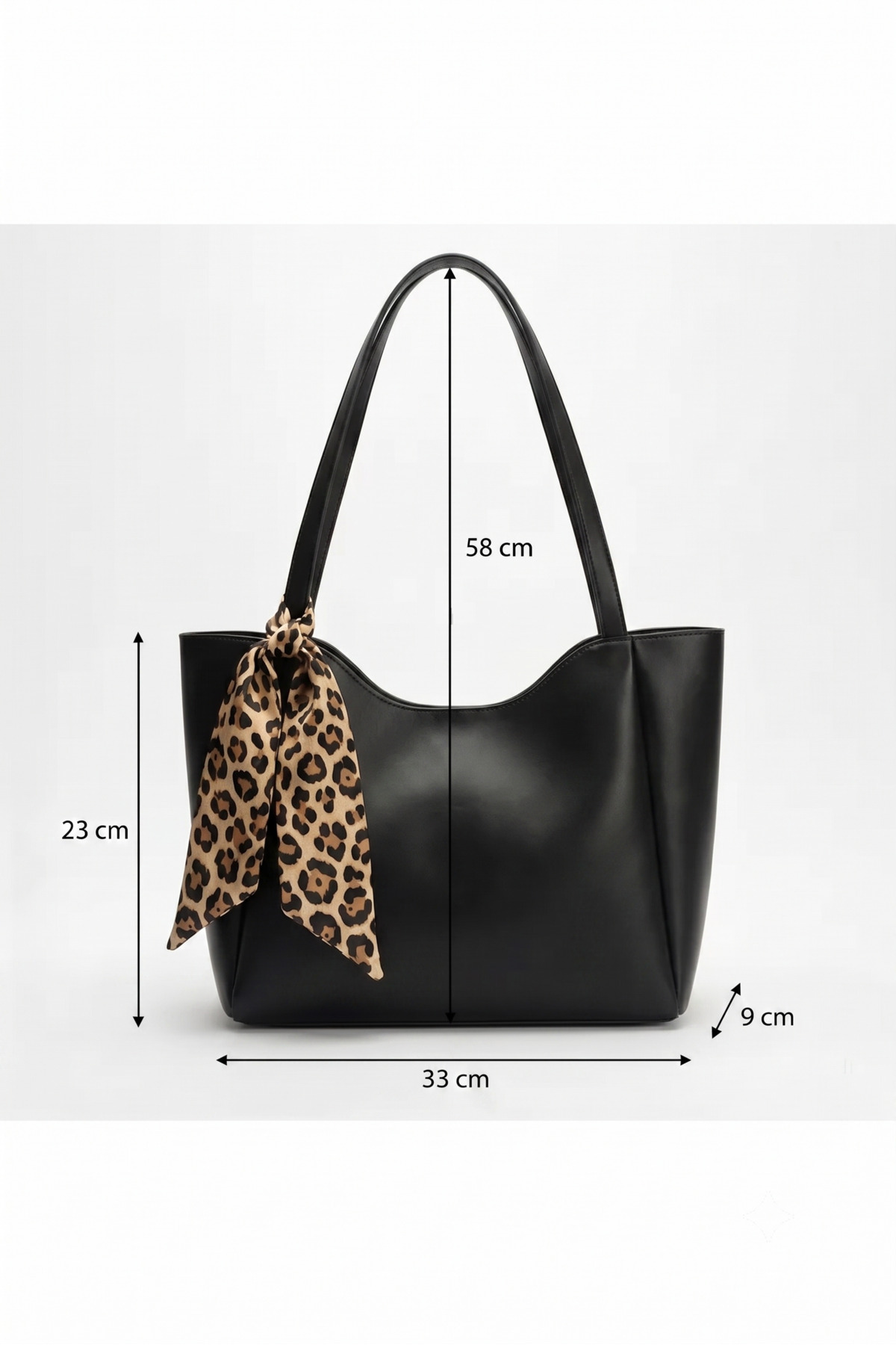 PurpleART Kadın Siyah Tote Çanta Fular Hediyeli Shopper Omuz Çantası 33x23x9cm görsel 3