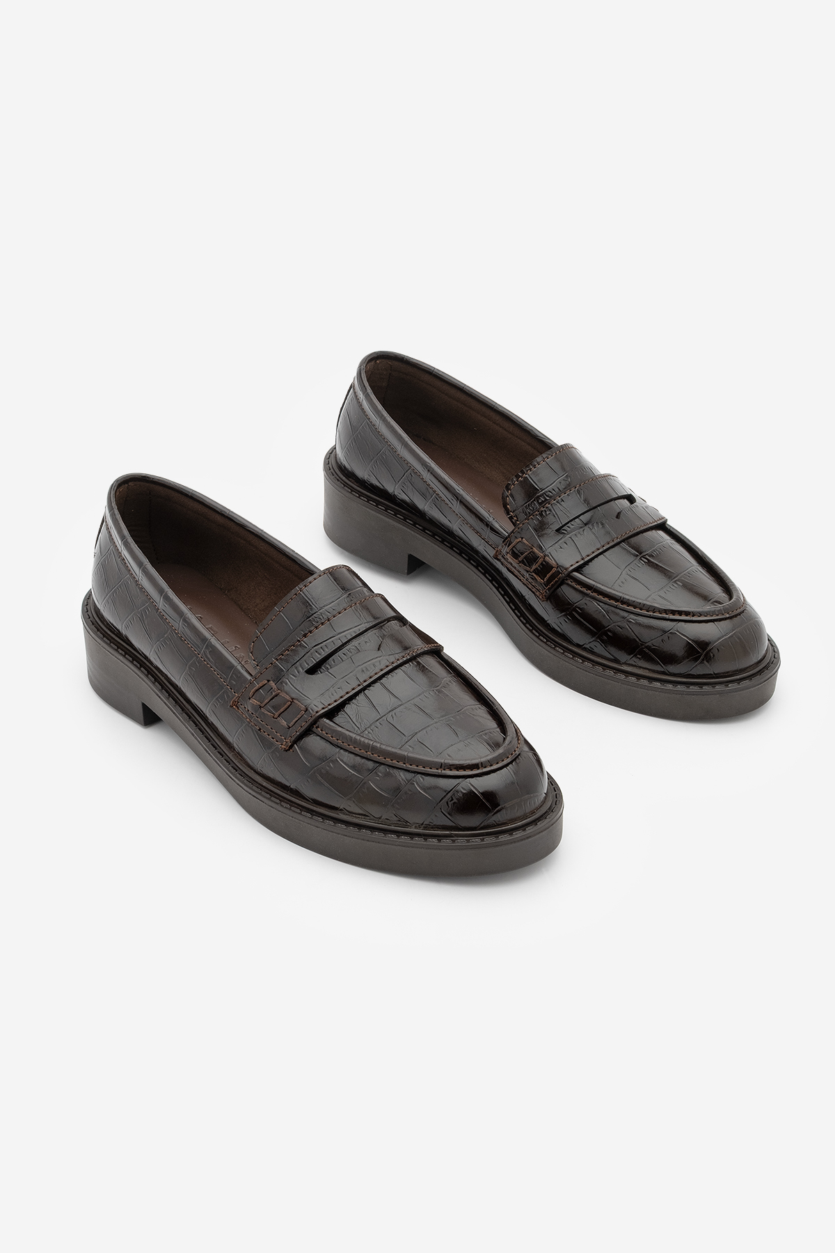Marjin Kadın Loafer Günlük Klasik Ayakkabı Casual Makosen Fonle Kahve Croco görsel 5